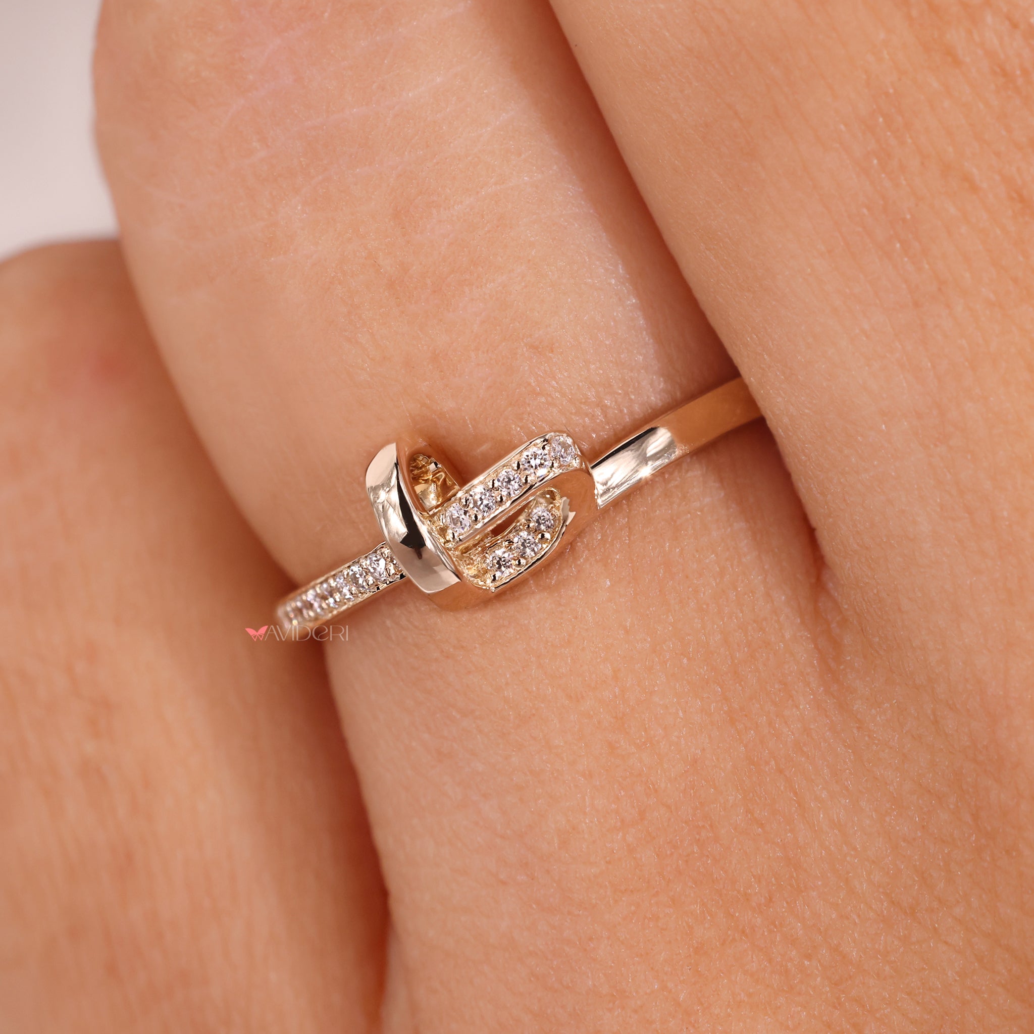 Love knot French pavé diamond band designed as a unique gift for her.