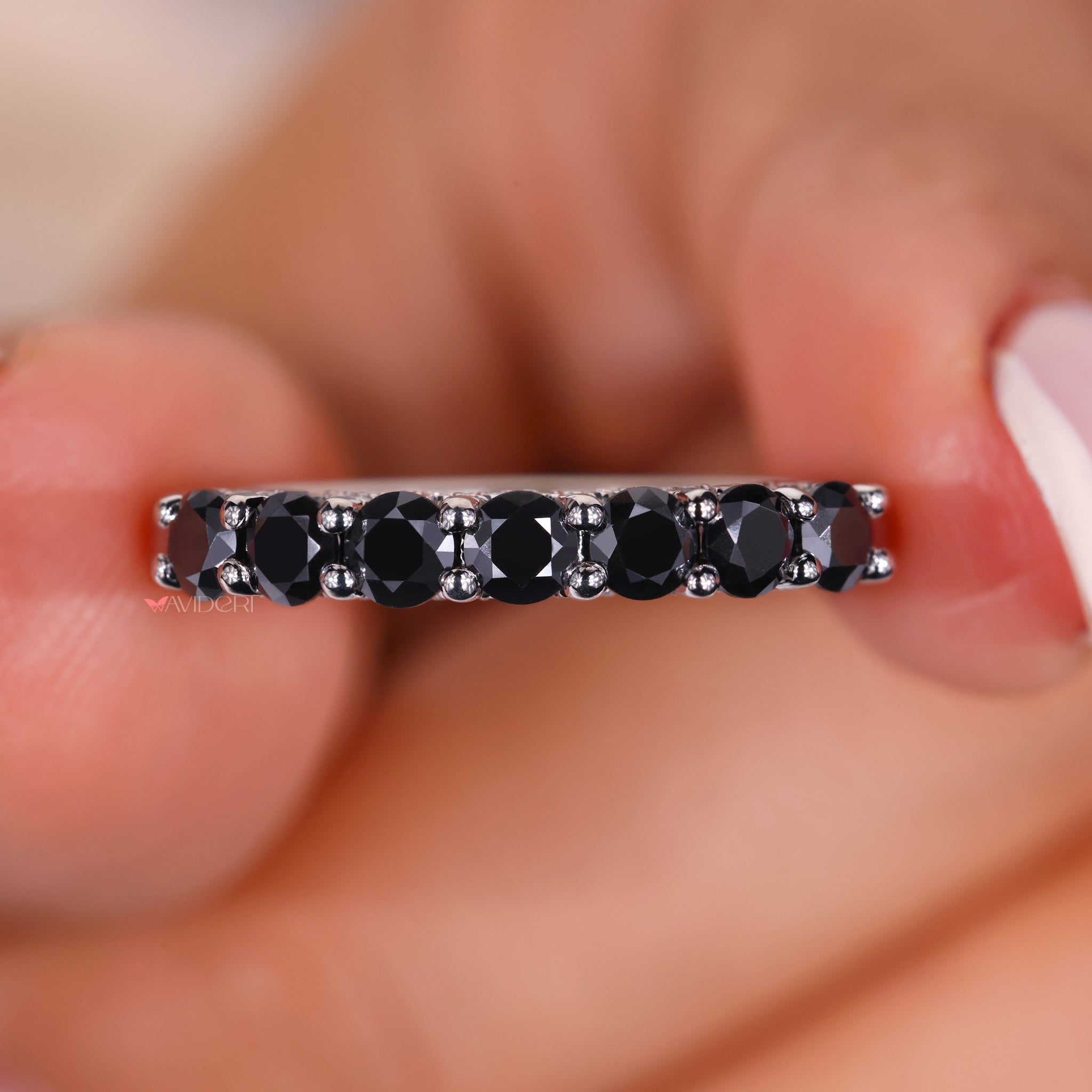 Round moissanite wedding band, half eternity band, white gold band
U shaped micro pave band, moissanite wedding bands for women, handmade band