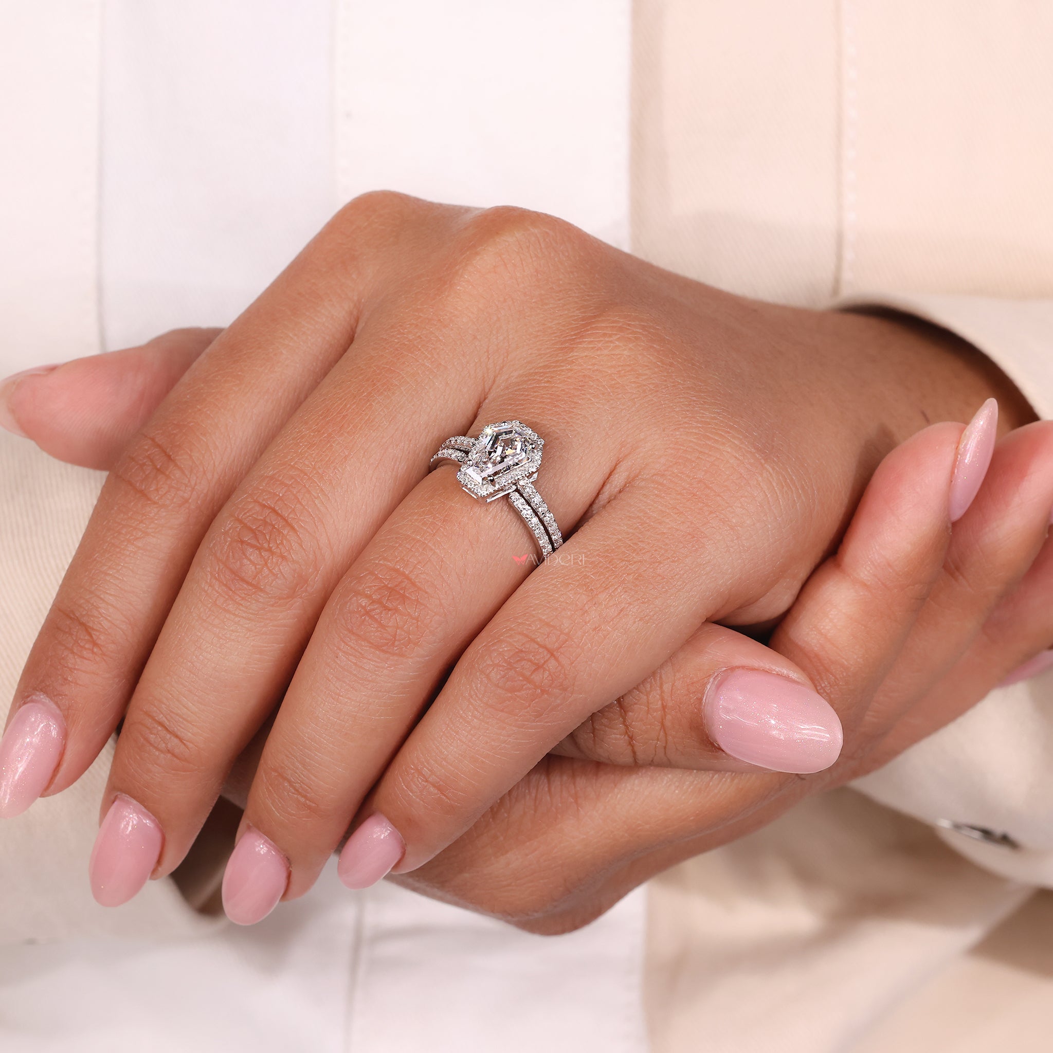 Coffin engagement ring with bold and edgy design.