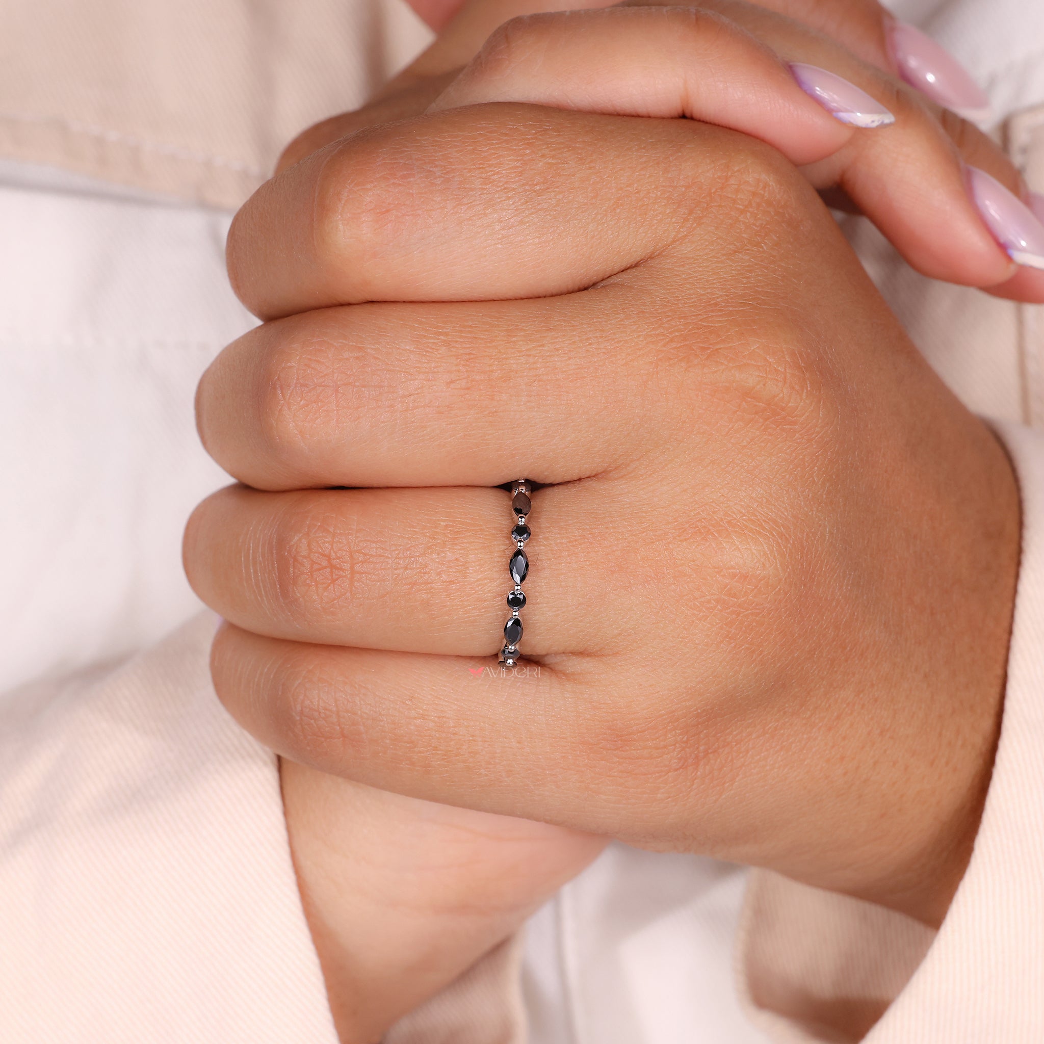 Sparkling moissanite wedding band for a unique touch.