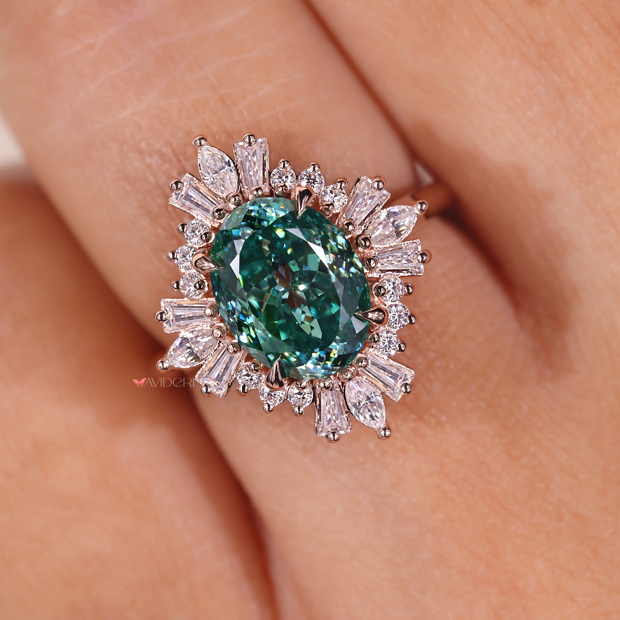 Marquise cut engagement ring, baguette cut ring, moissanite wedding ring