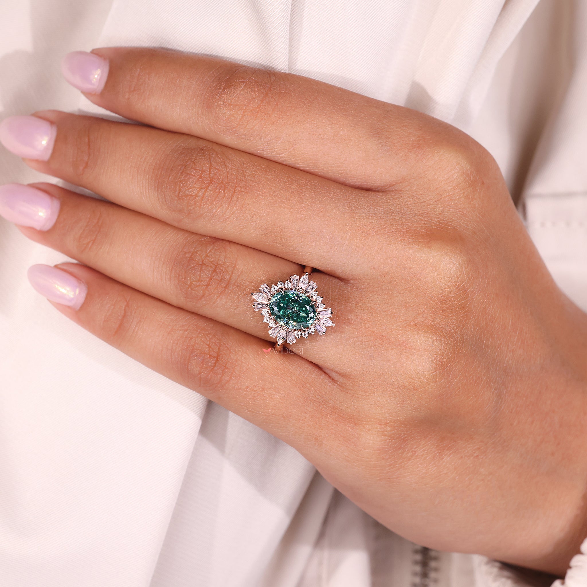 Oval cut engagement ring, white gold engagement ring, handmade ring