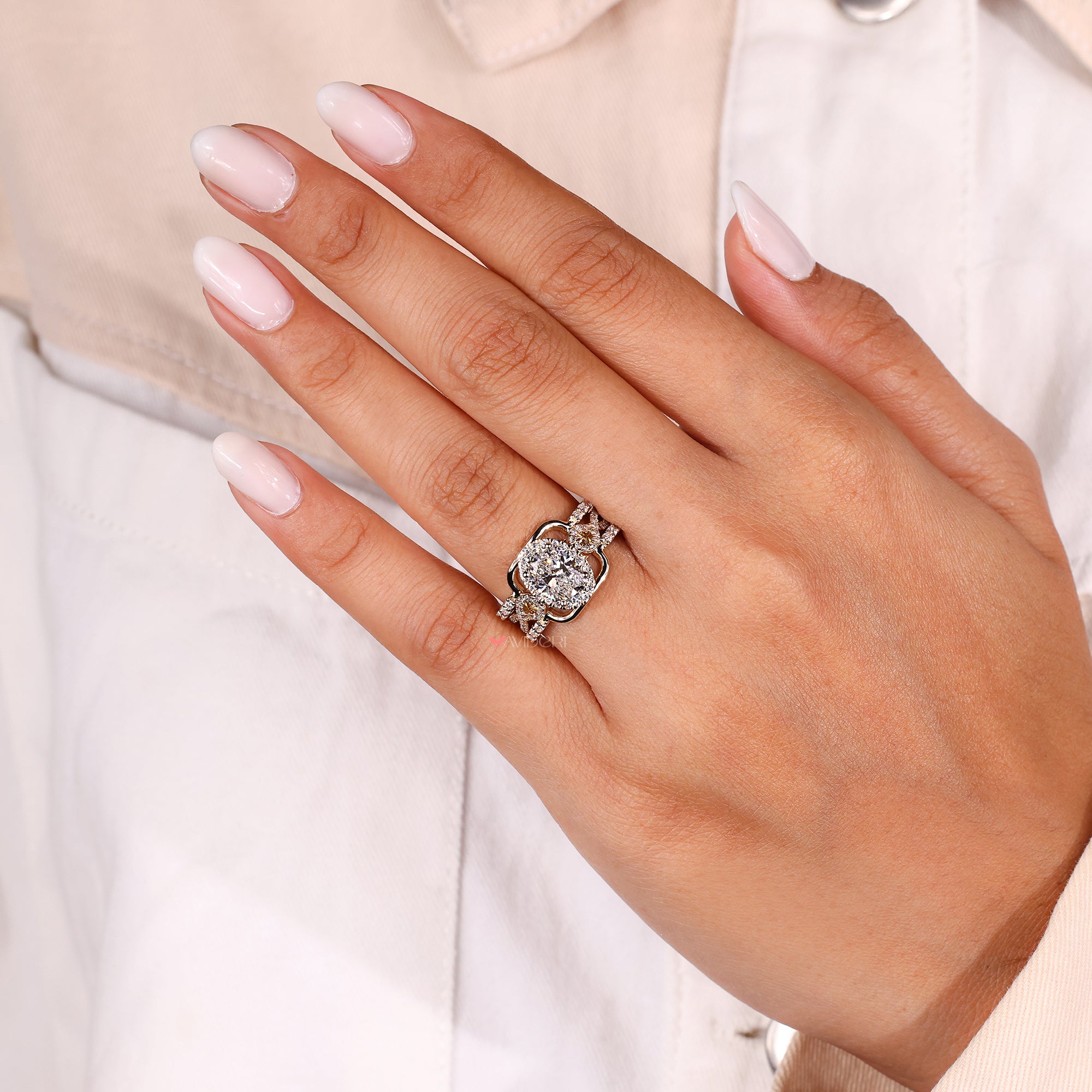 Custom wrap guard band with round moissanite stones.