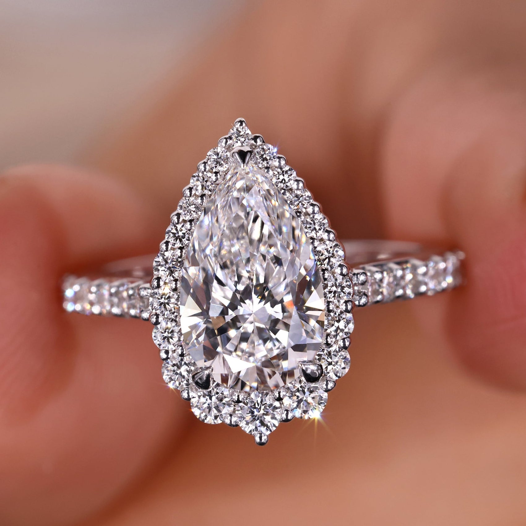 Pear Big Halo Engagement Rings Halo Diamond Engagement Ring – Pear
