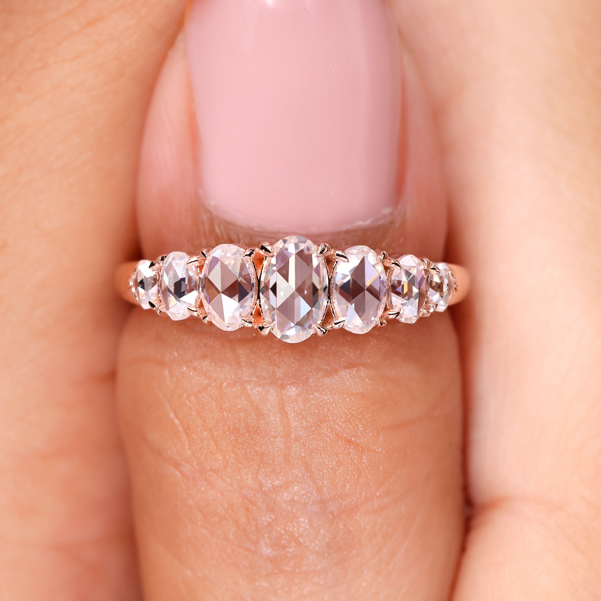 Oval rose cut wedding band with a sleek and elegant design.