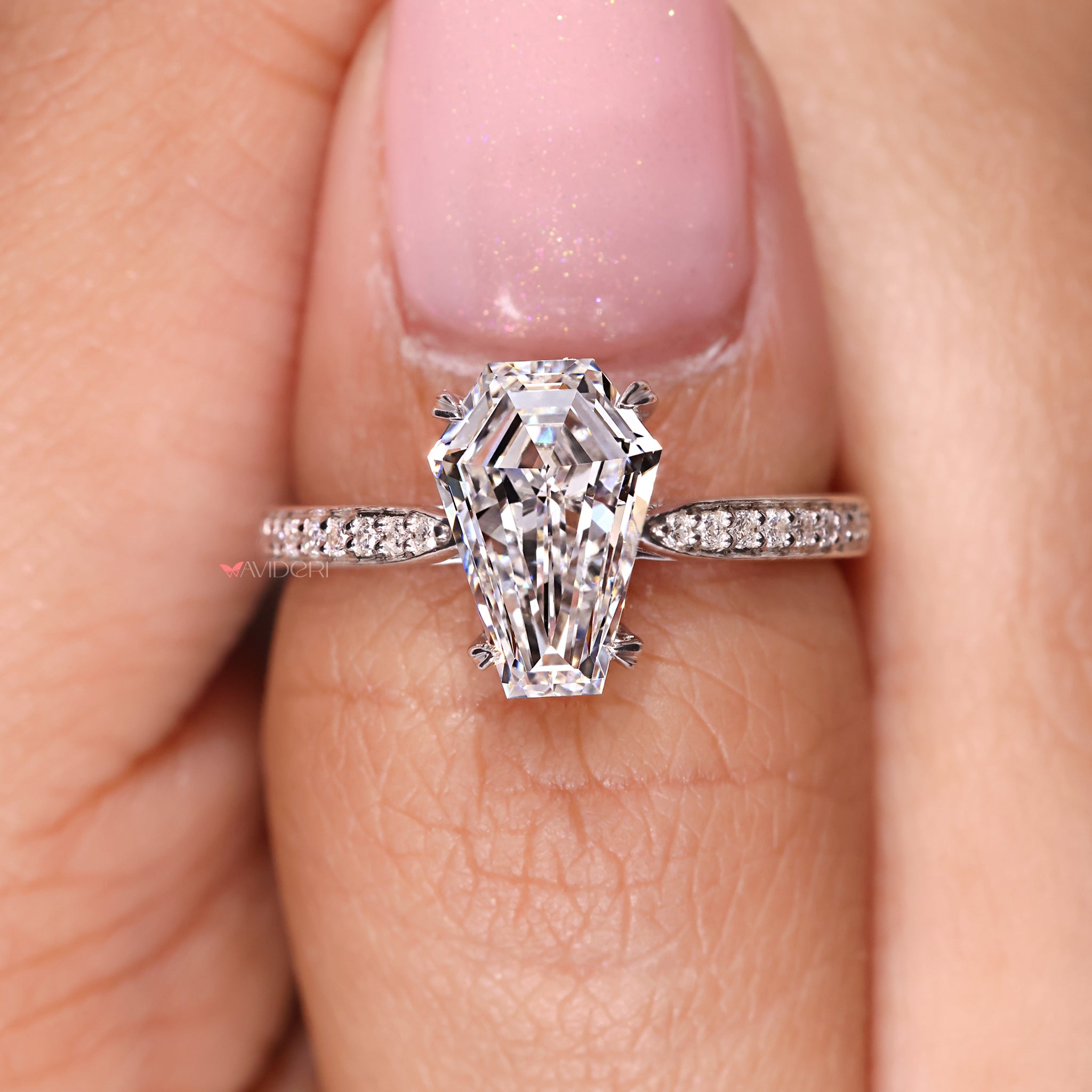 Lab Grown Diamond engagement ring in unique cathedral setting.