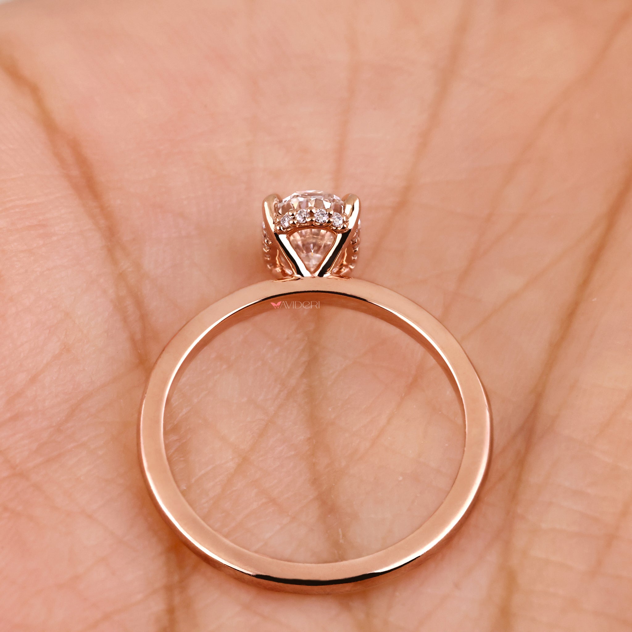 hidden halo ring, round diamond ring, unique engagement ring
