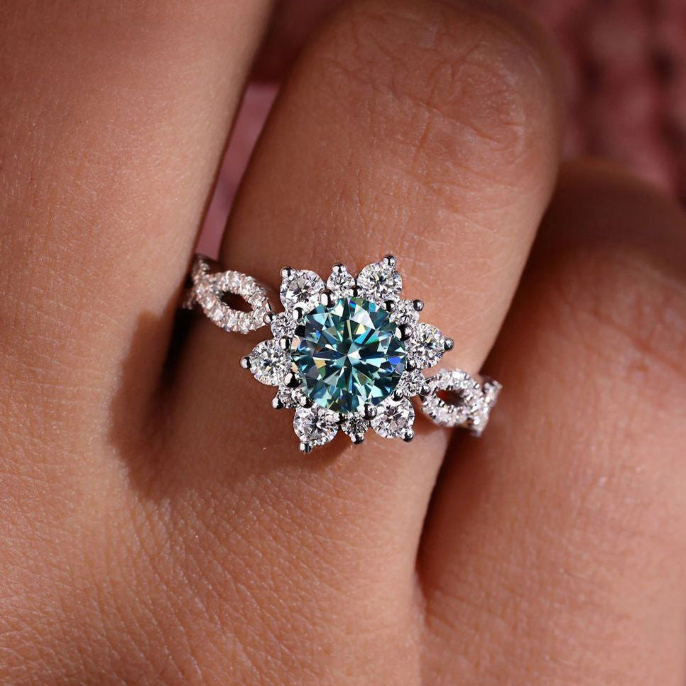 Halo engagement ring featuring a stunning round cut engagement ring design.