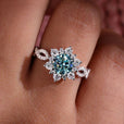 Halo engagement ring featuring a stunning round cut engagement ring design.
