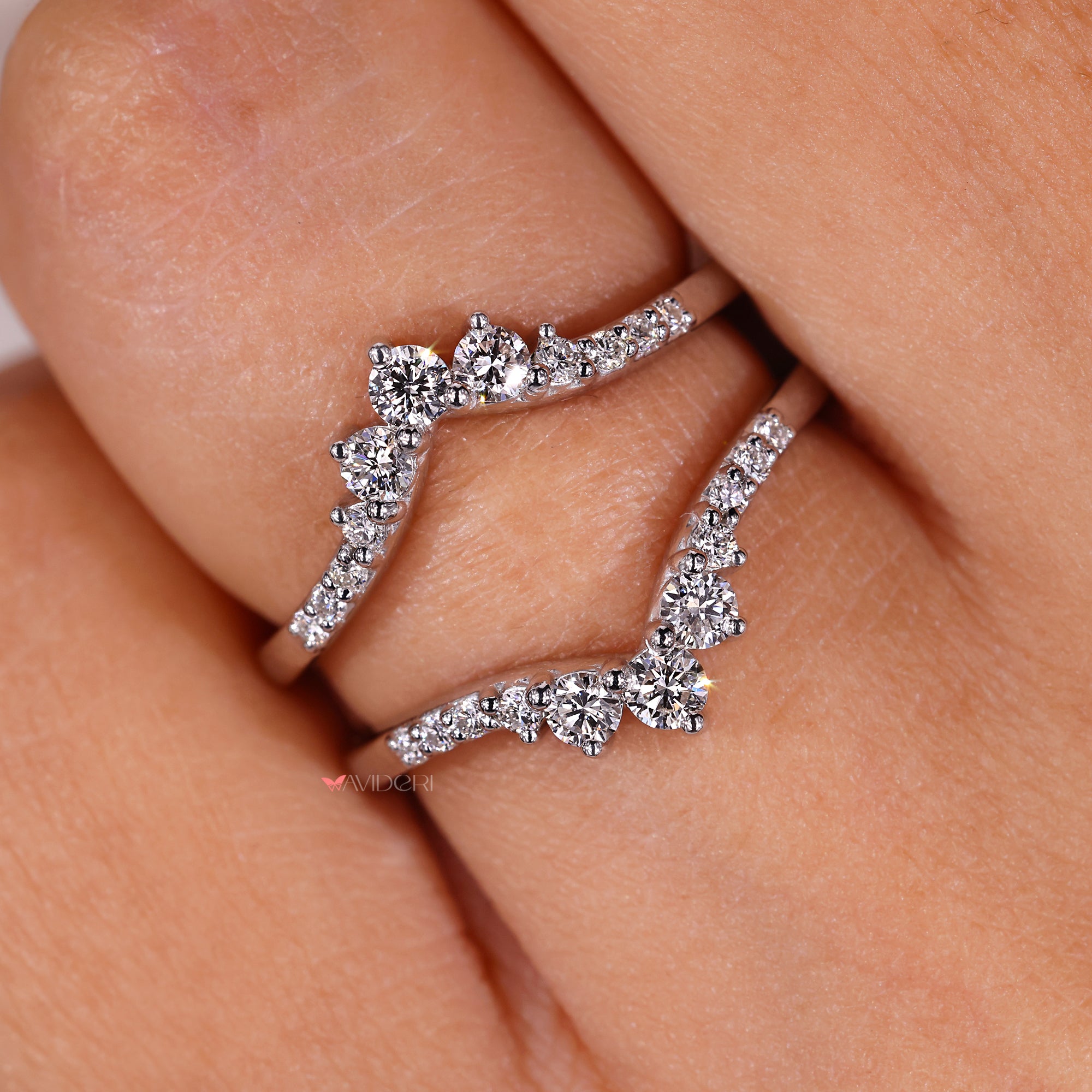 Lab grown diamond wrap wedding band with prong setting.