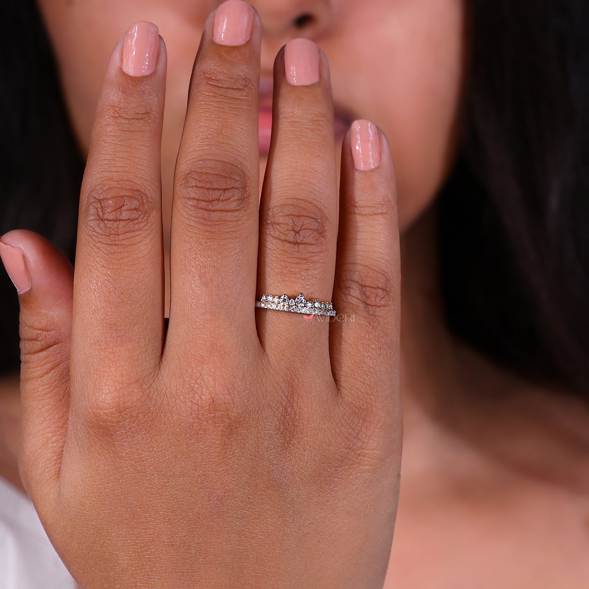 Two row pave wedding band in classic design.