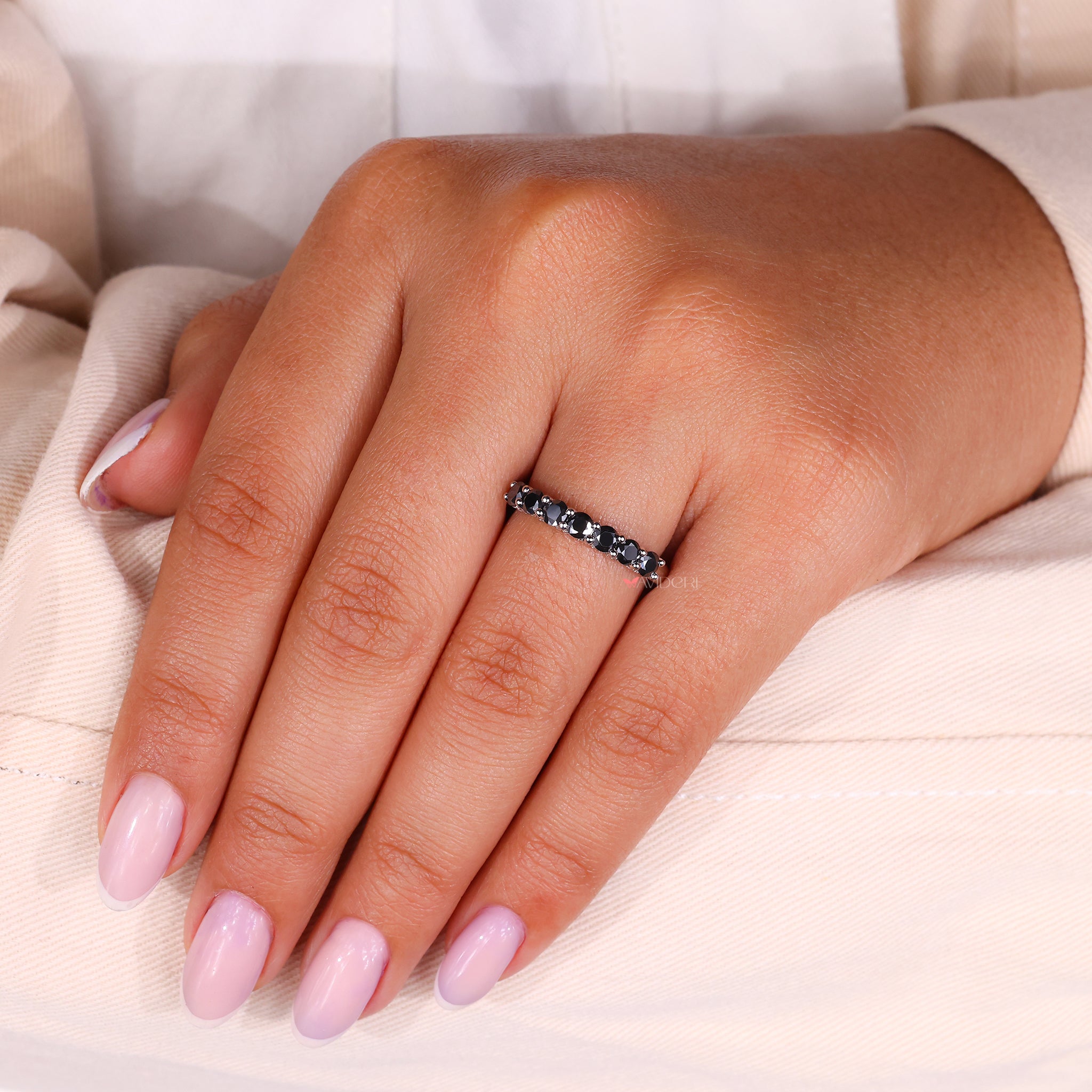 Half eternity wedding band, moissanite wedding bands for women, white gold band