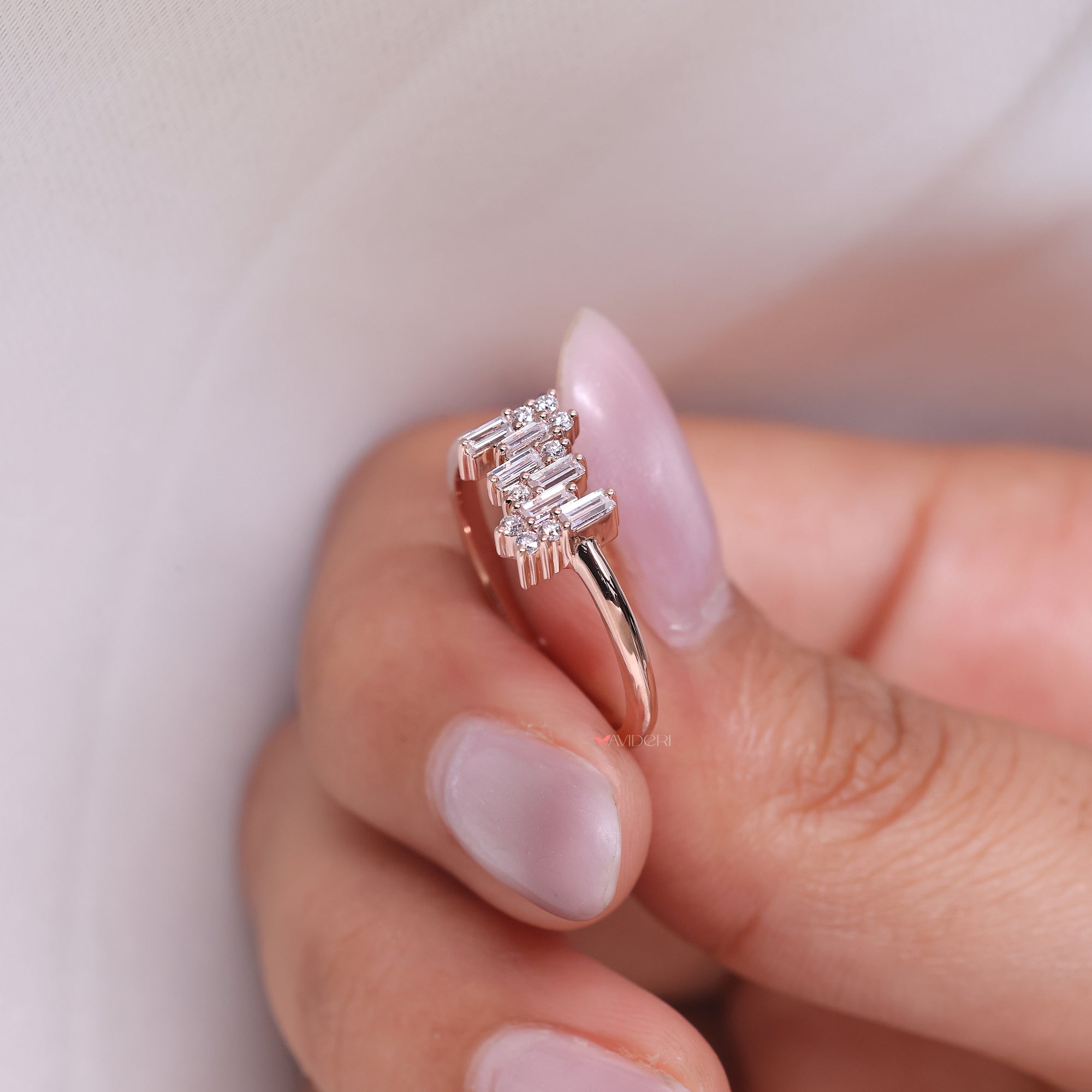 Elegant baguette diamond ring in a minimalist design, ideal for modern brides.