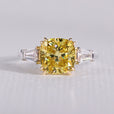 Three stone engagement ring, canary yellow engagement ring, handmade ring