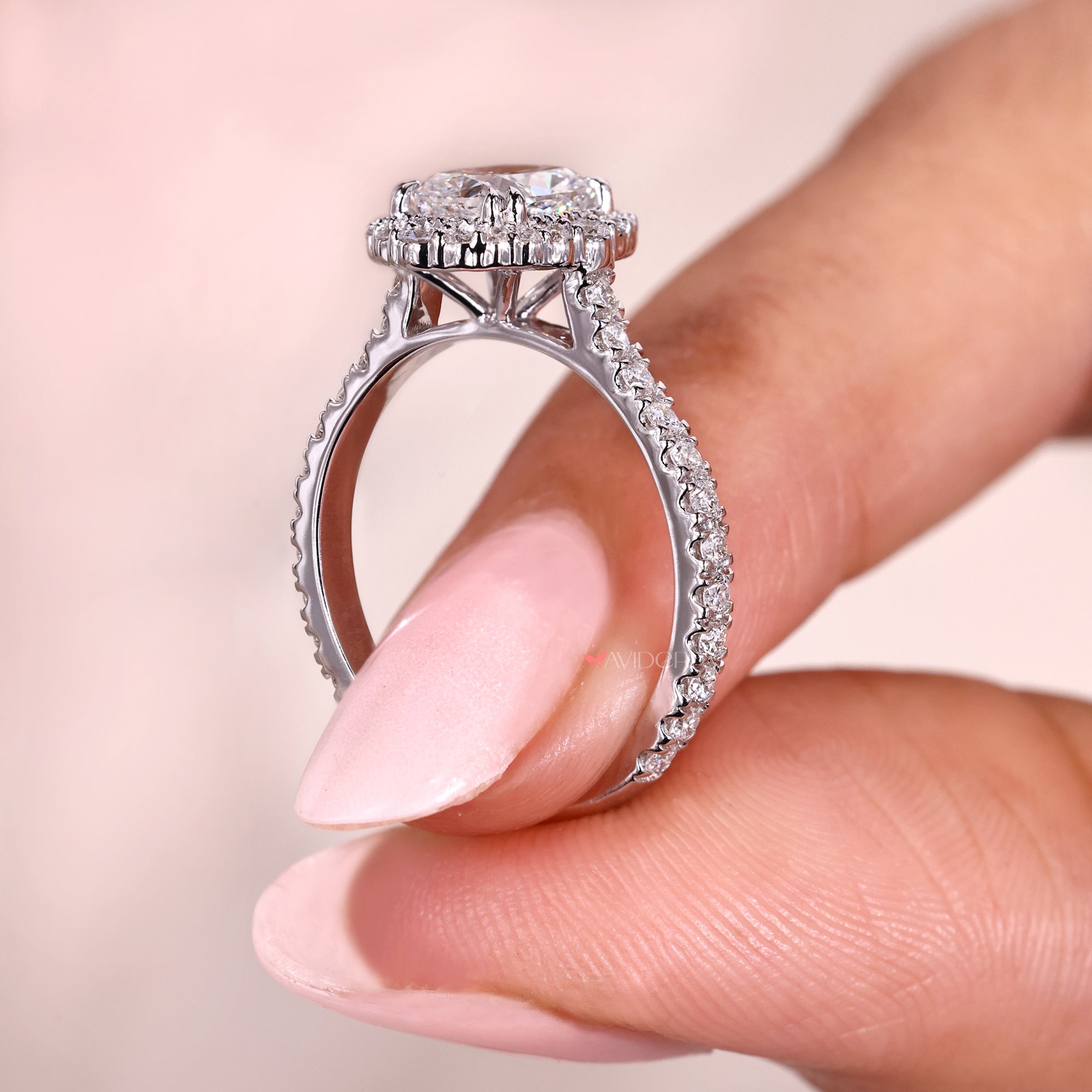 Pave set ring with milgrain setting.