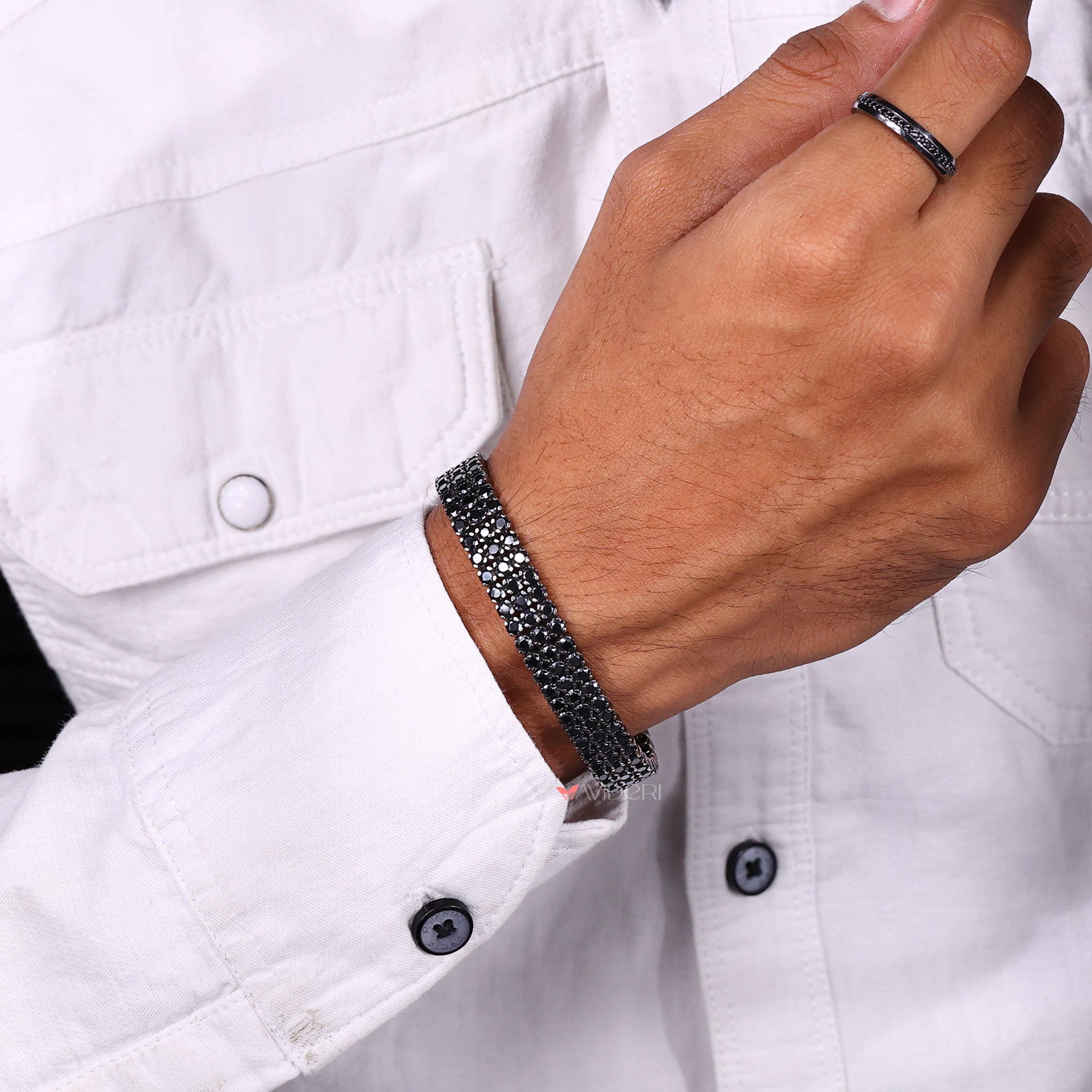 designer bracelets black moissanite bracelet Three Row bracelet moissanite tennis bracelet