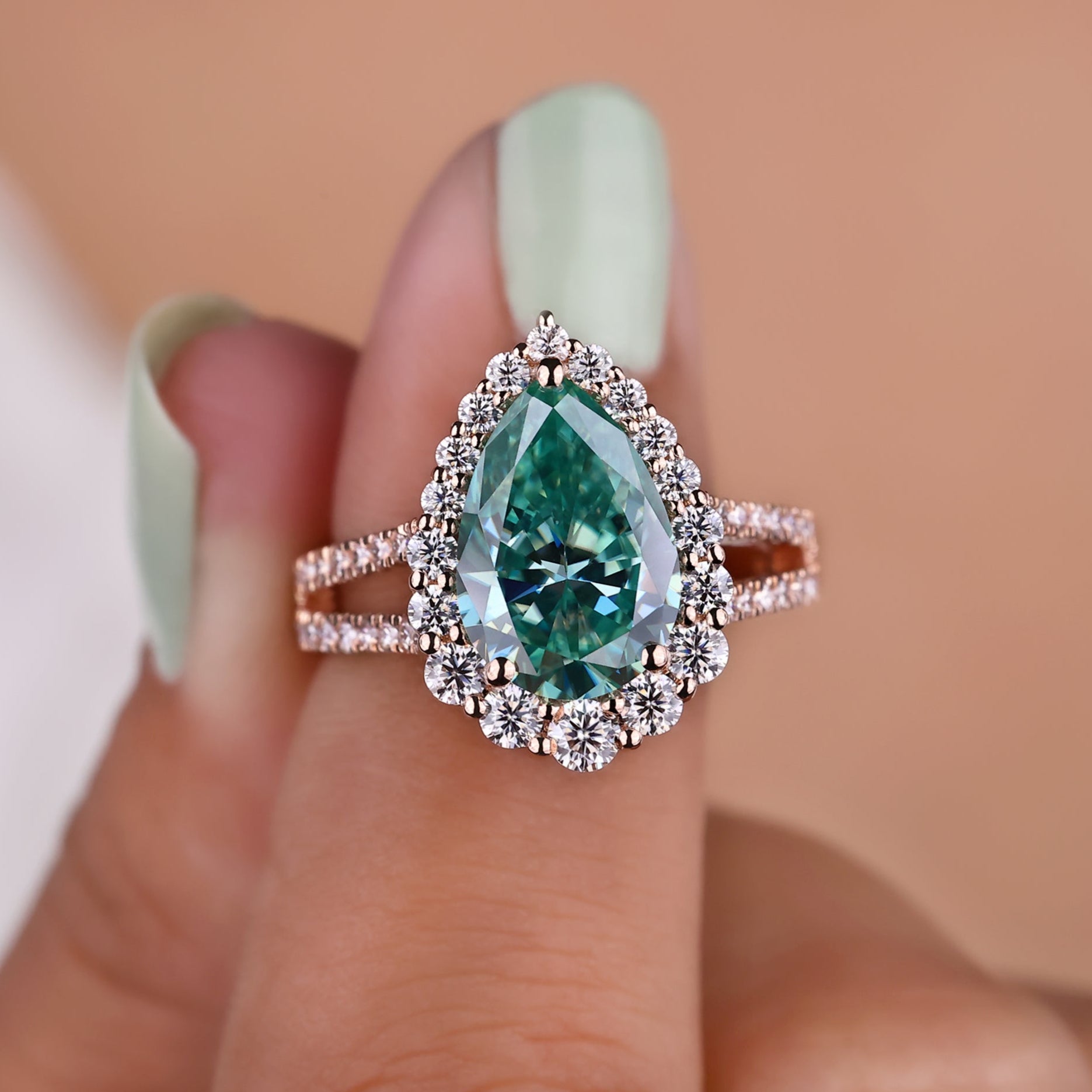 Pear cut moissanite ring, pear cut ring, handmade ring