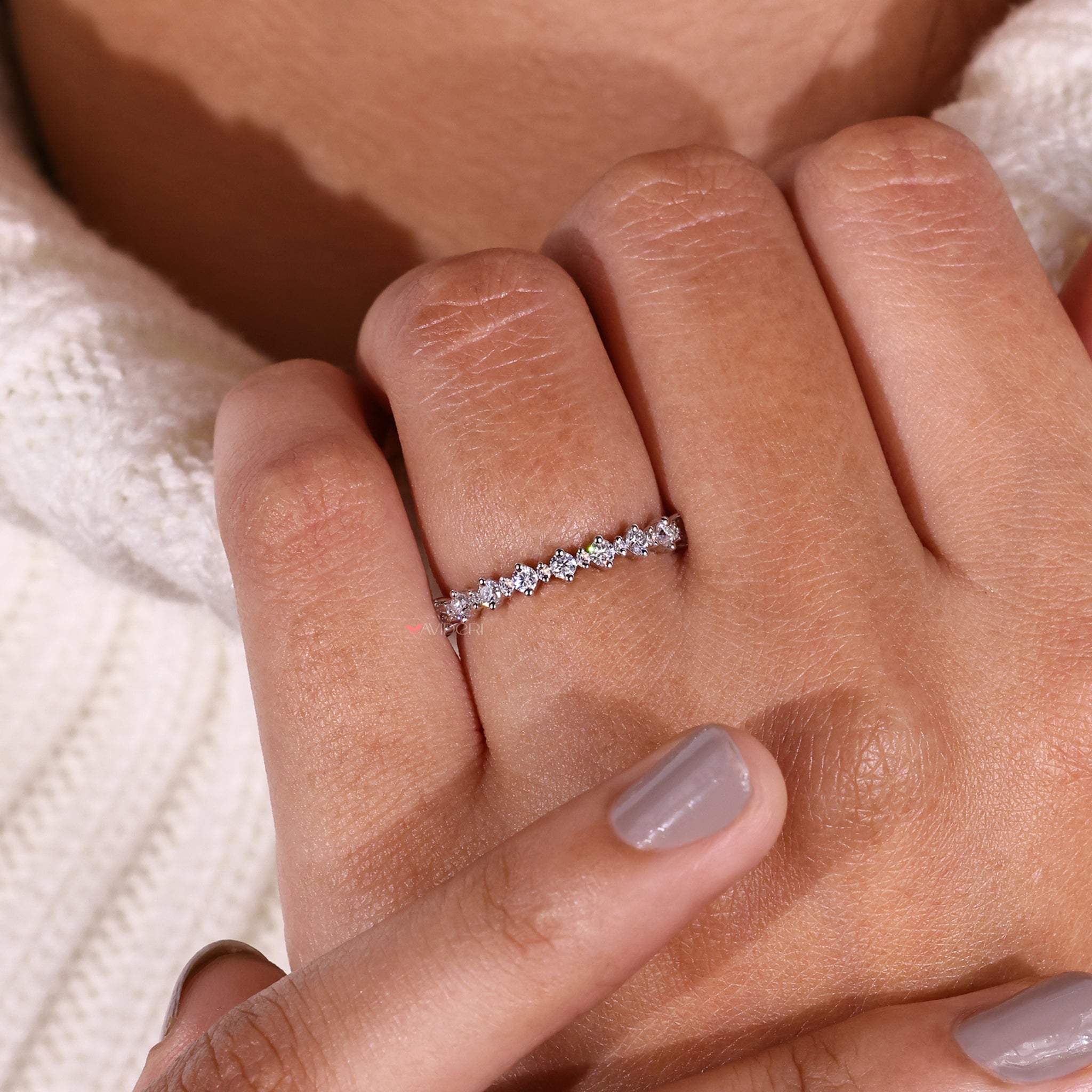 Eco-friendly lab grown diamond set in a sustainable and beautiful wedding band.