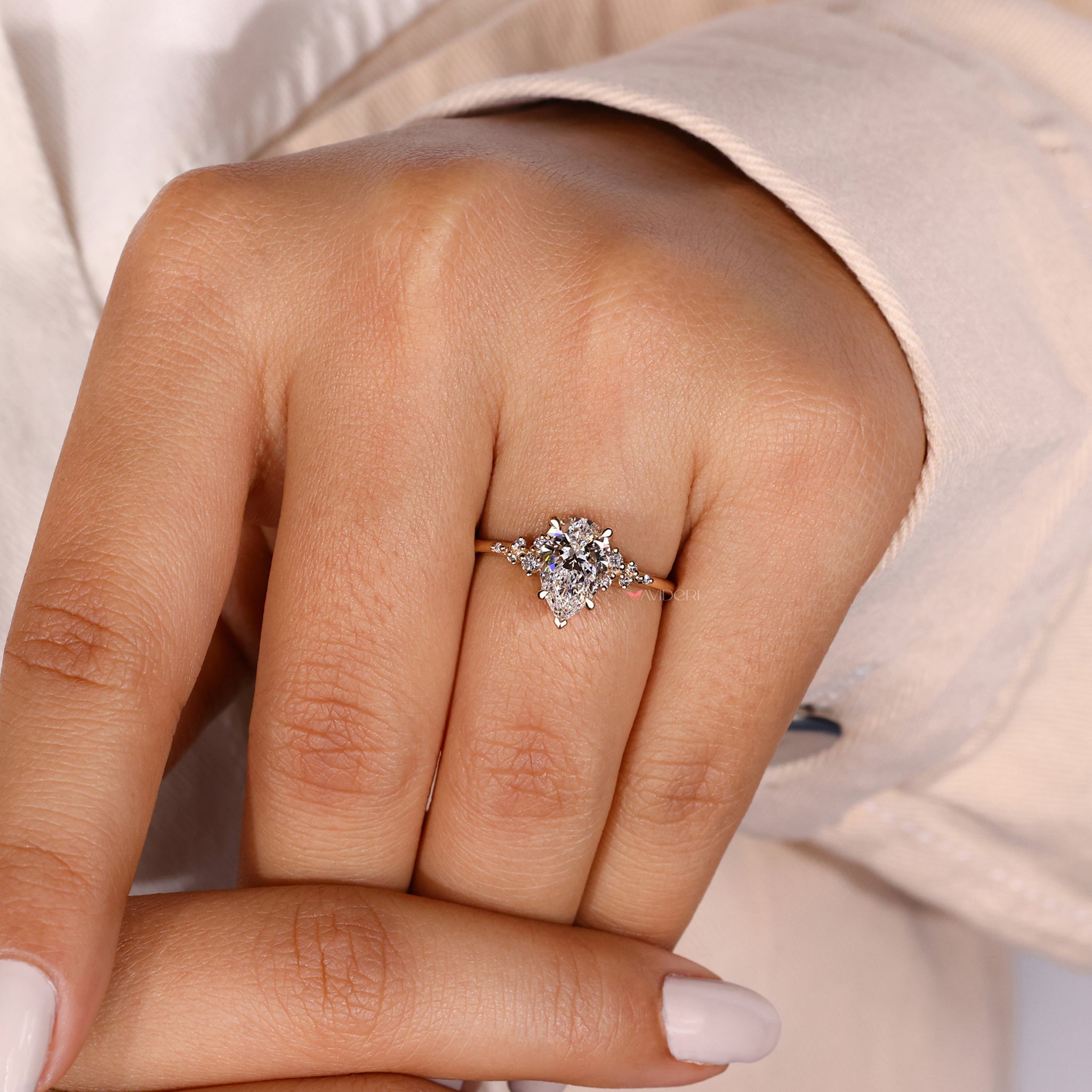 Handmade ring featuring a round diamond ring.