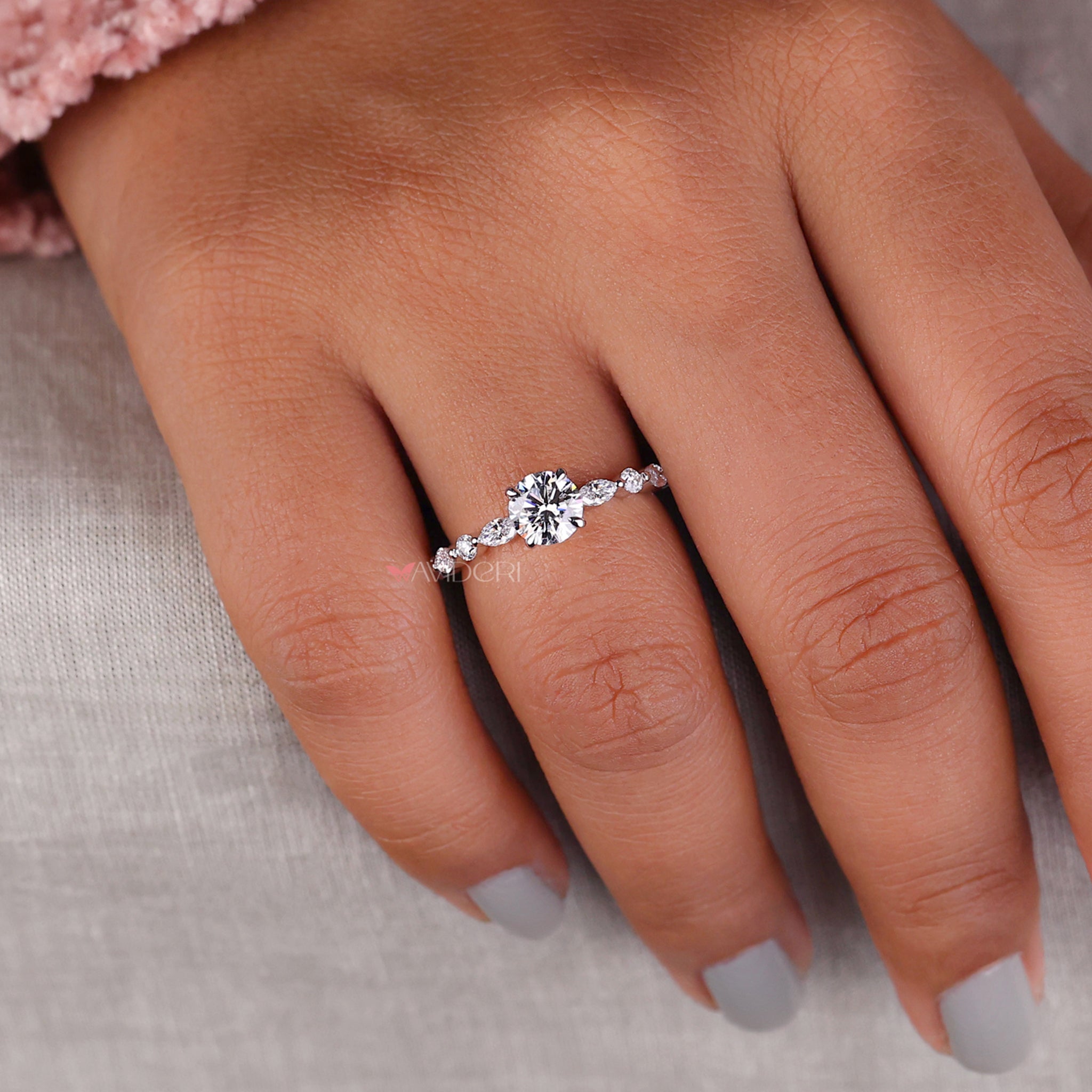 Gold engagement ring lab grown diamond shared prong engagement ring