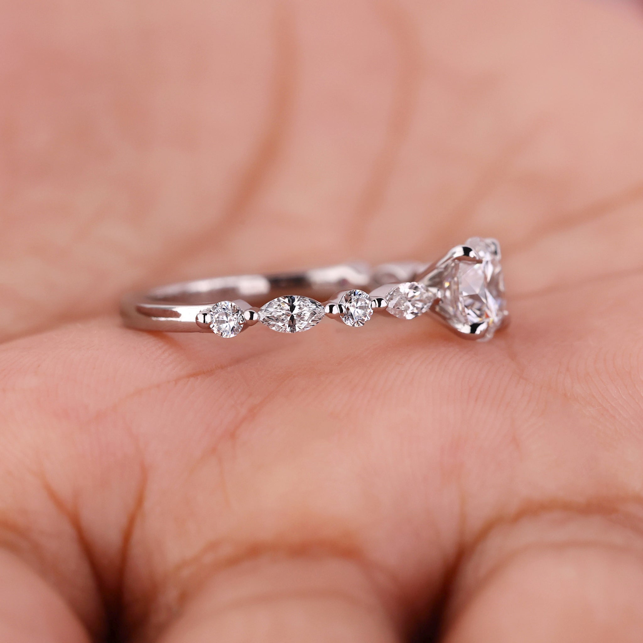 Shared prong eternity ring marquise and round pave ring band handmade ring