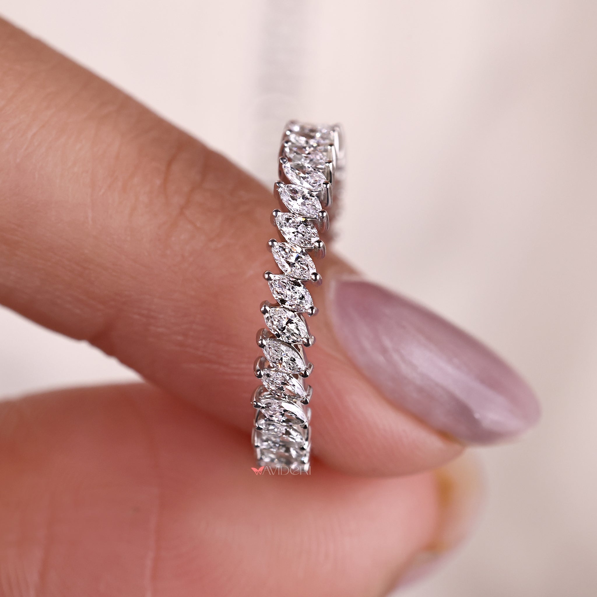 Full eternity band has stones all around the ring.