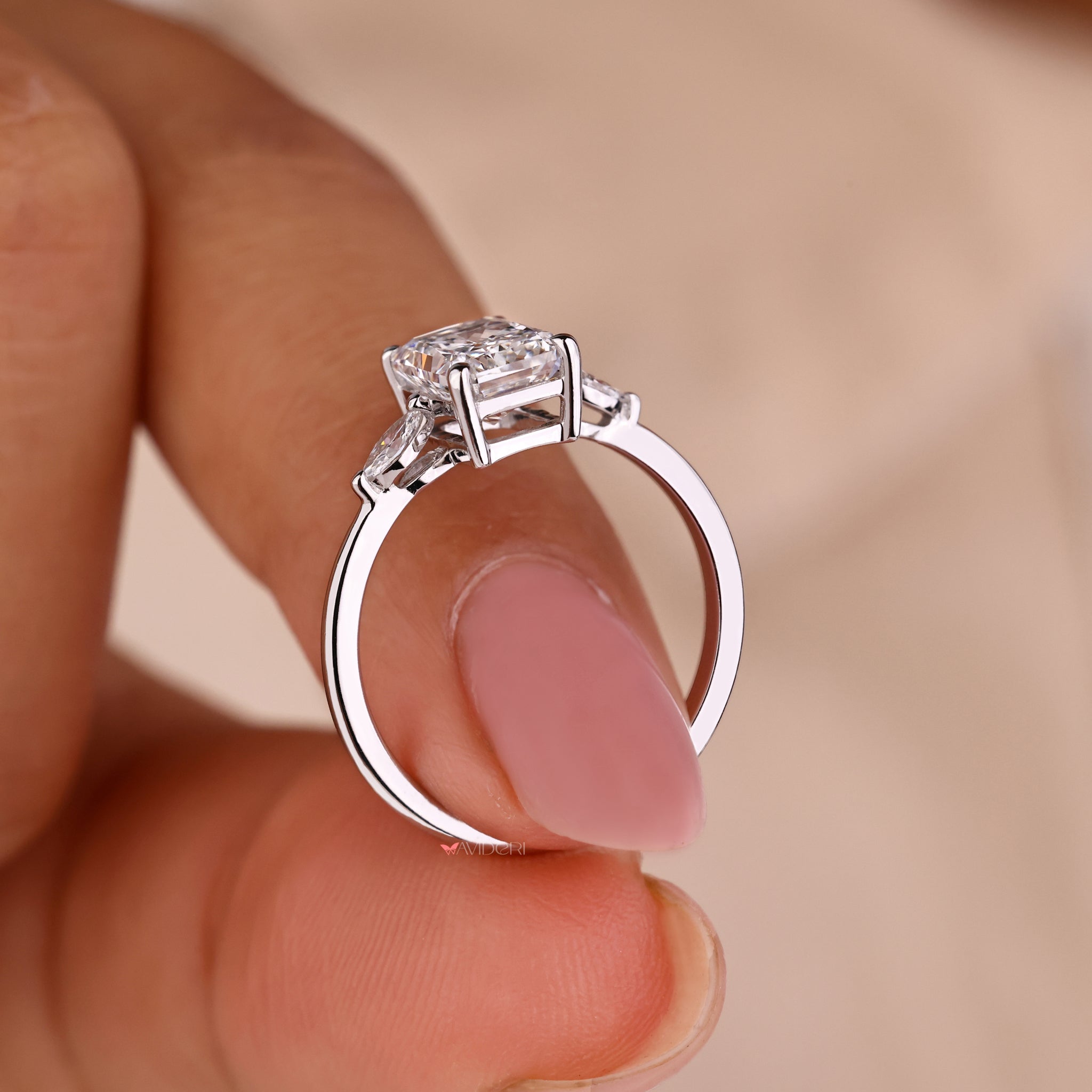 White gold ring with a radiant cut design for luxury