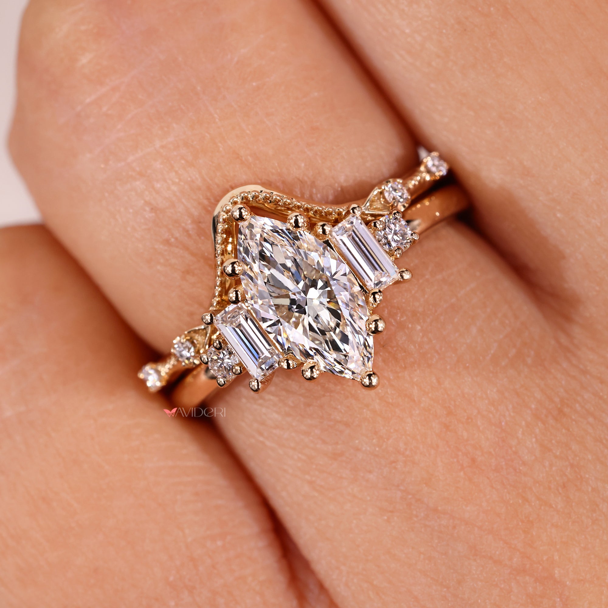 Baguette diamond ring shines bright.