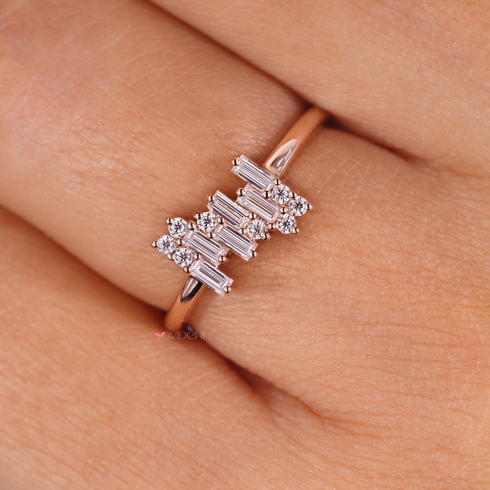 Promise ring with a baguette diamond, crafted to symbolize commitment and love.