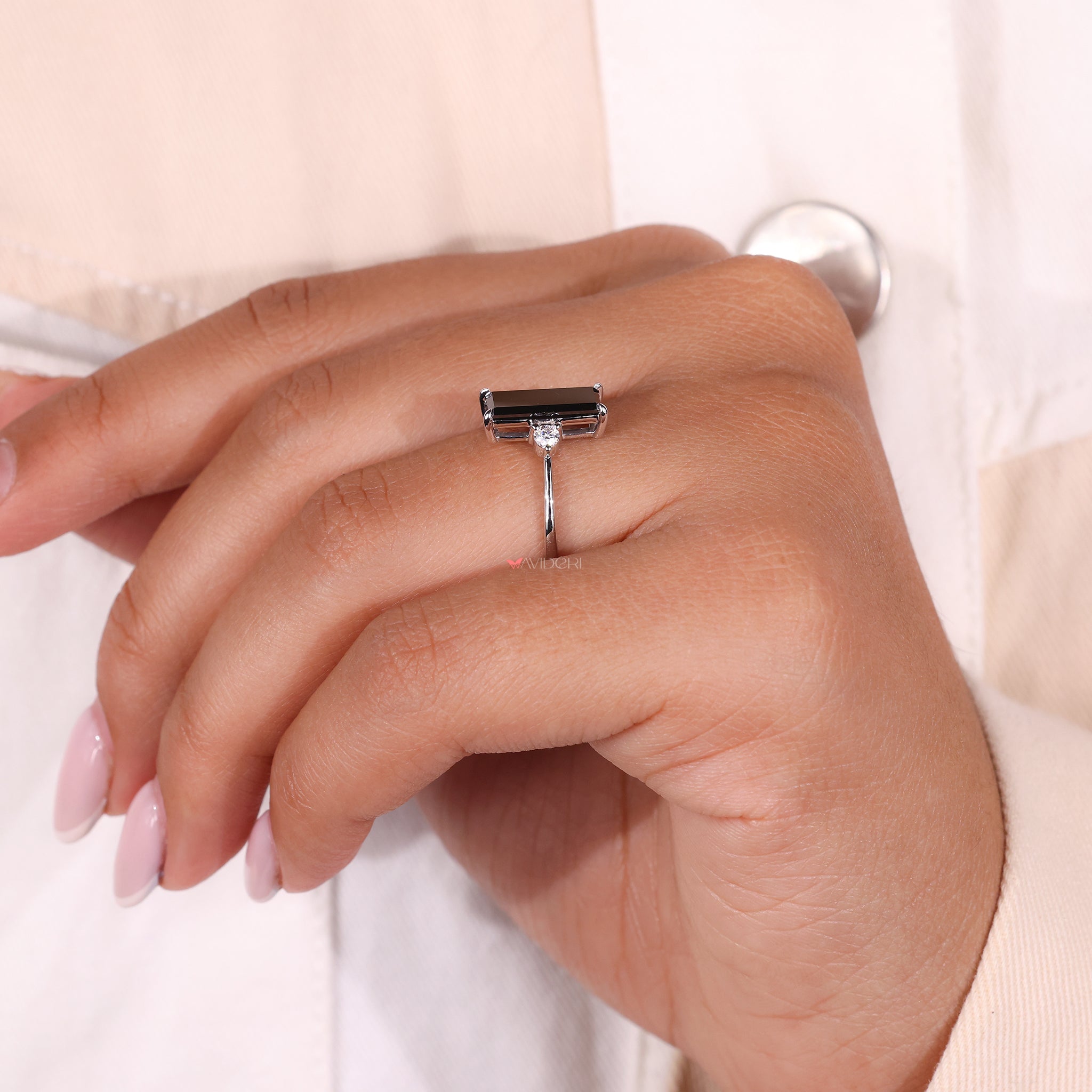 Black diamond ring with a bold, modern look