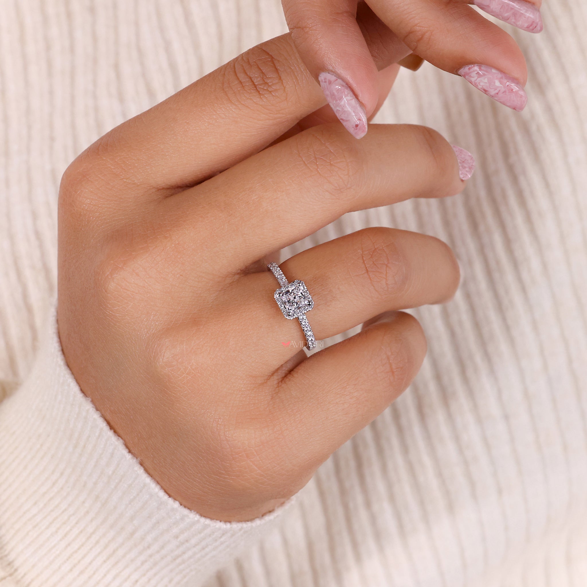 Pave set princess cut ring showcasing intricate craftsmanship and exceptional sparkle, perfect for marking your special moments.