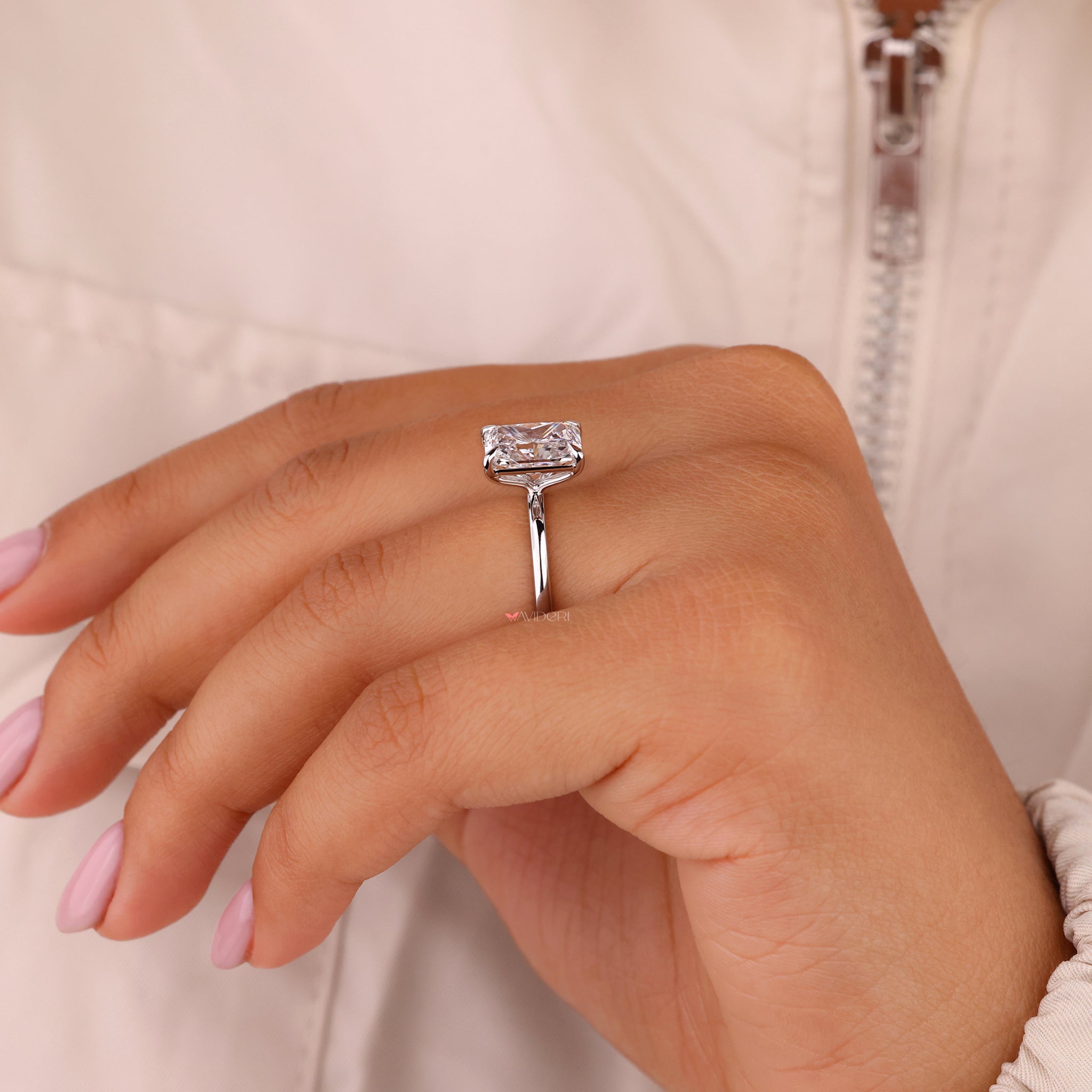 Radiant Cut Diamond Ring with secure 4 Claw Prongs for added durability.