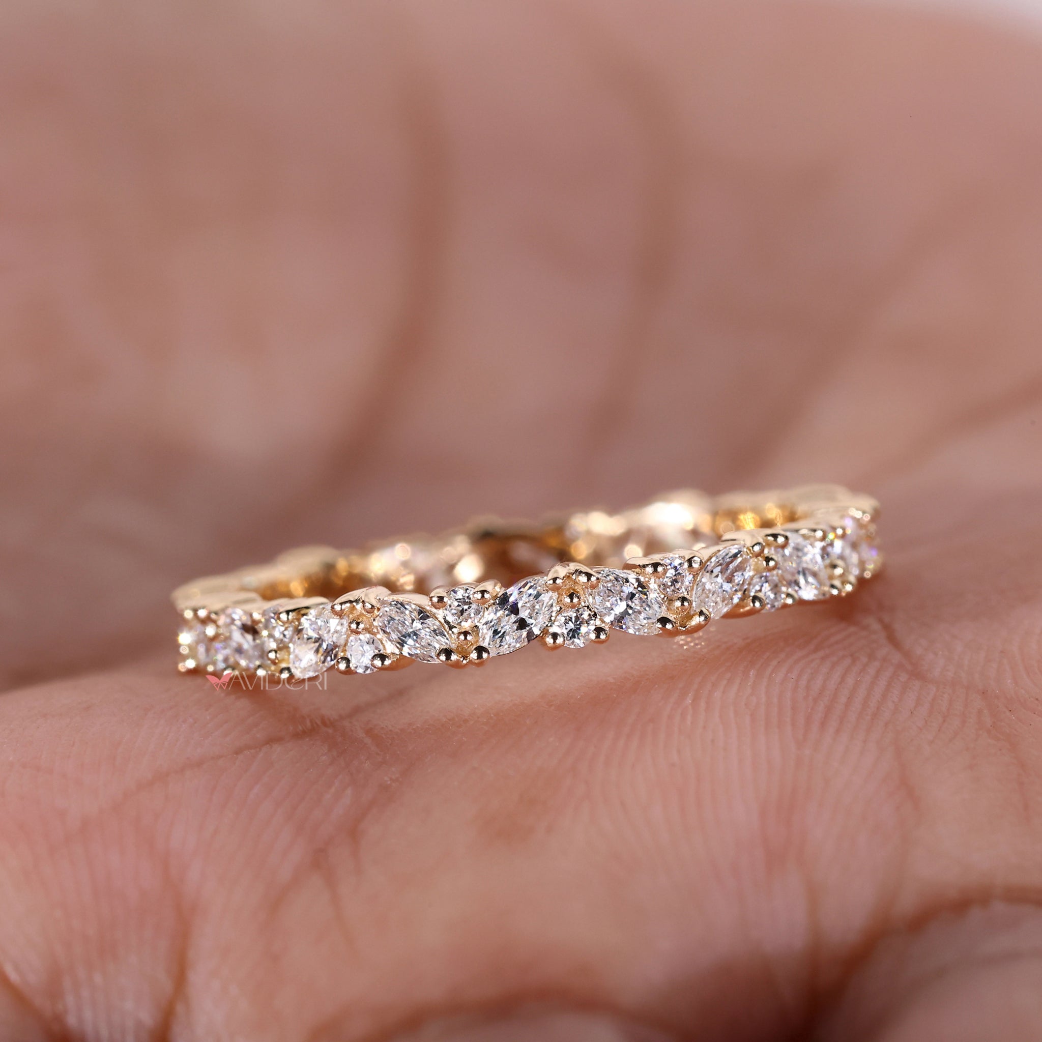 Marquise diamond eternity band with a sleek design.