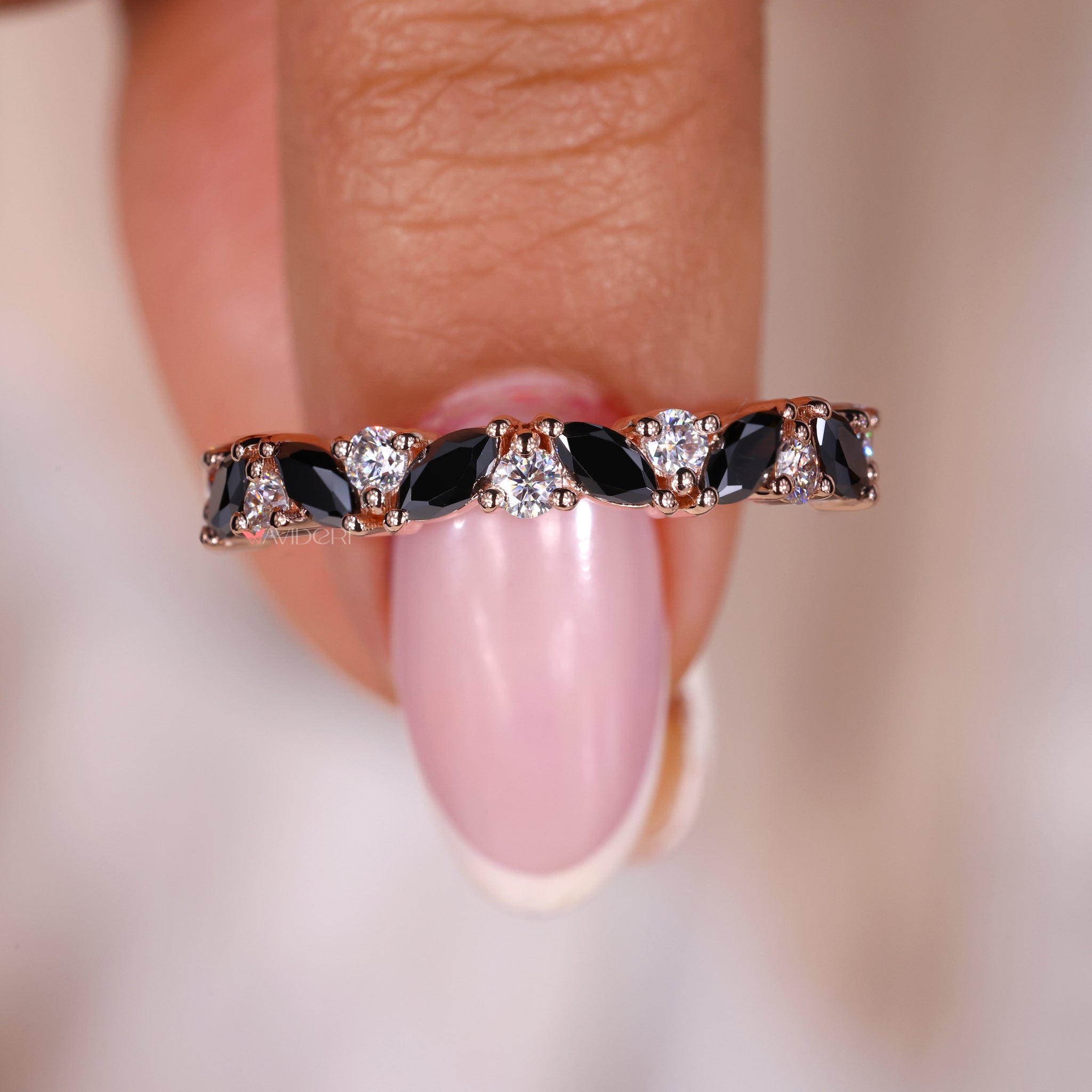 Marquise cut gold band, half eternity wedding band, handmade jewelry