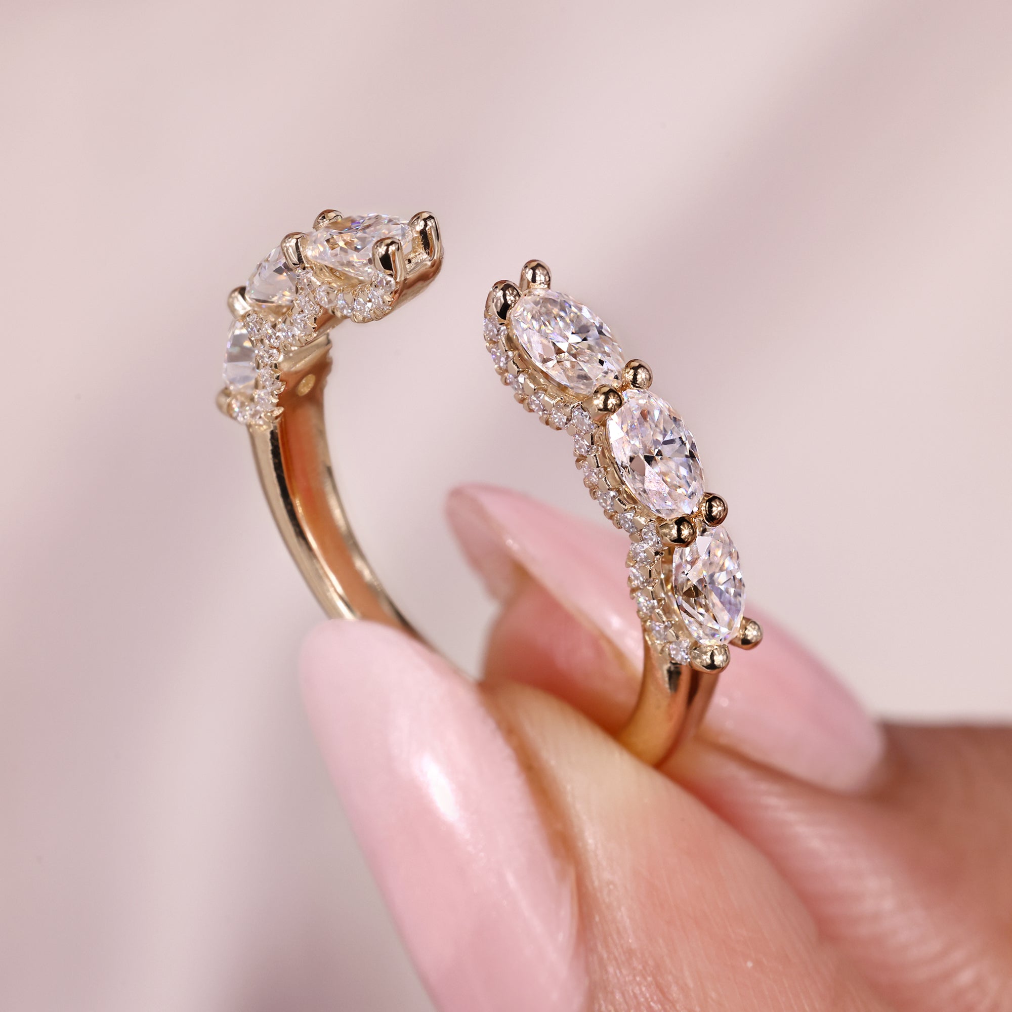 U prong micro pave style with shared prong wedding band.