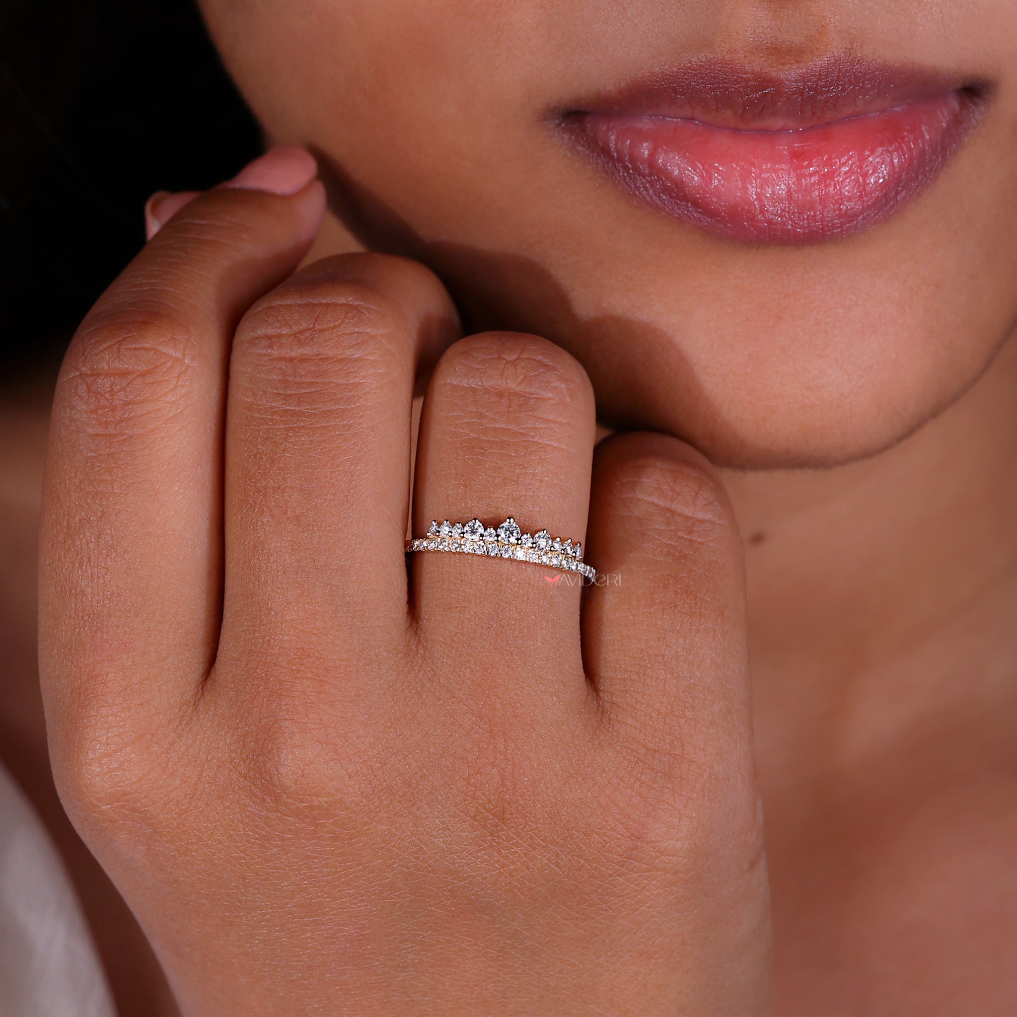 Handmade band with unique diamond placement.
