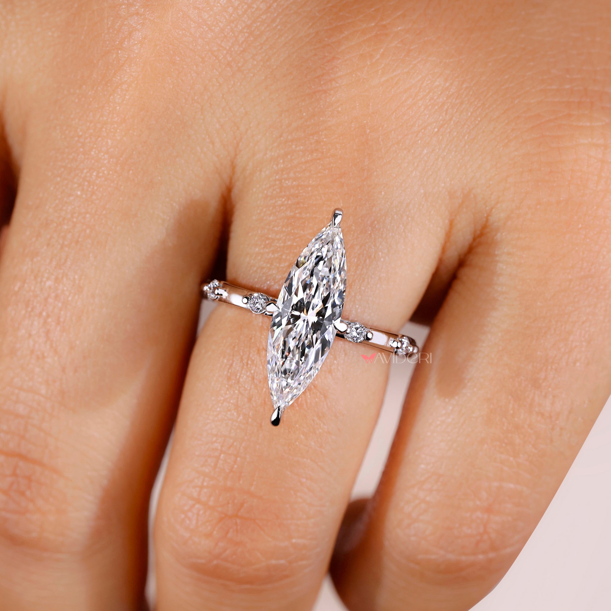 Avideri engagement ring with a marquise cut diamond ring.