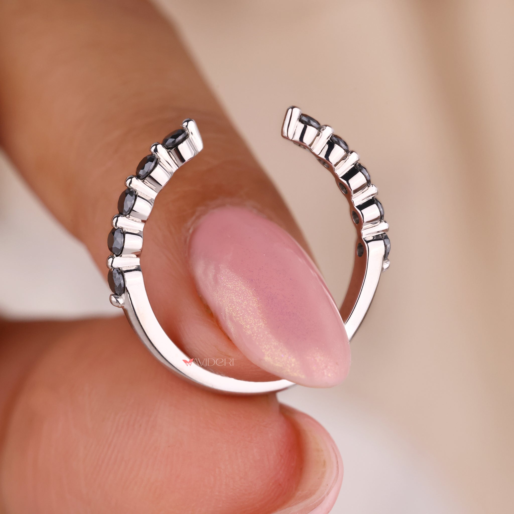 Shared prong band featuring a round cut wedding band for a modern twist.