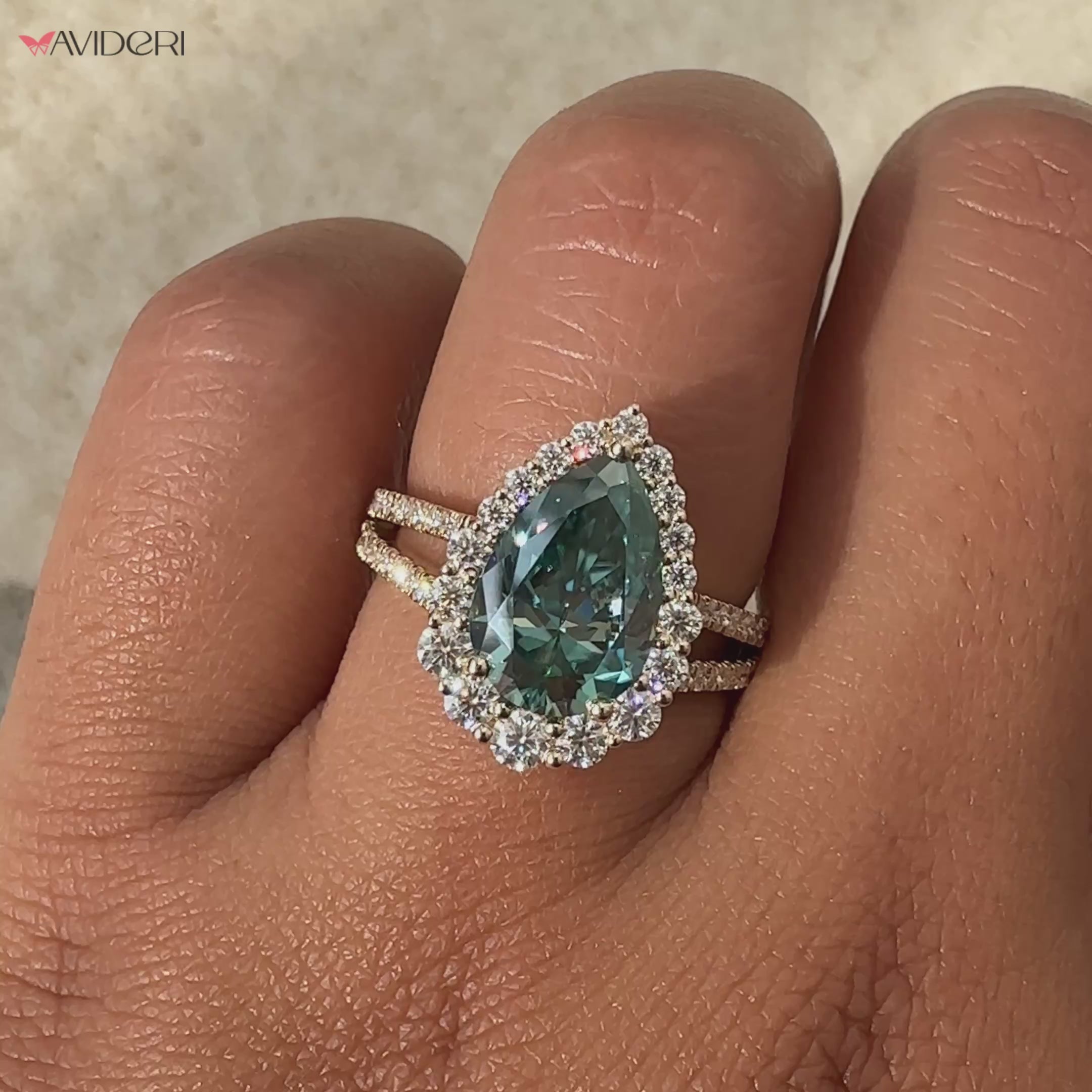 Pear engagement ring, round cut ring, handmade jewelry