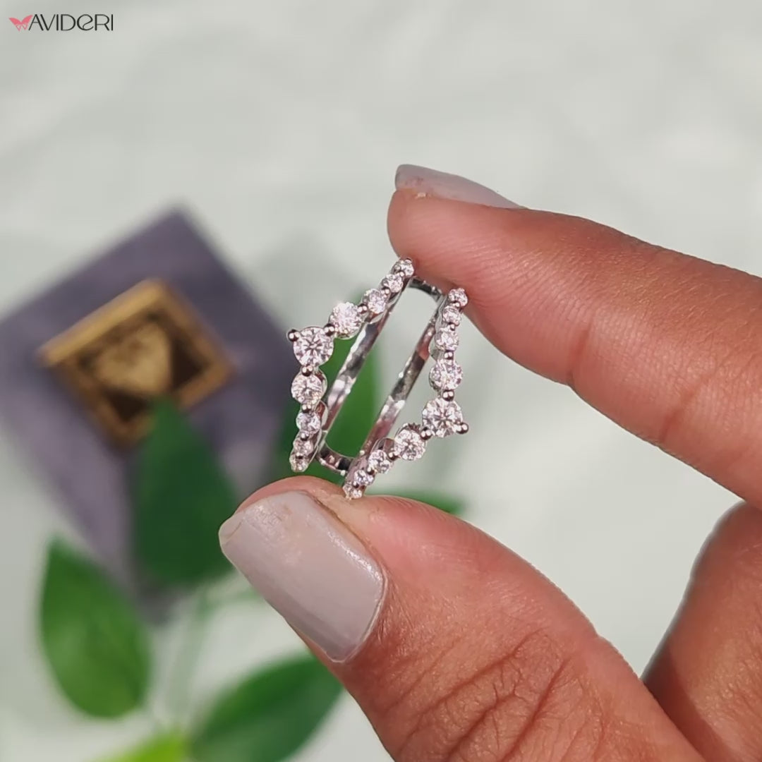 Double row pave wedding band with sparkling diamonds.