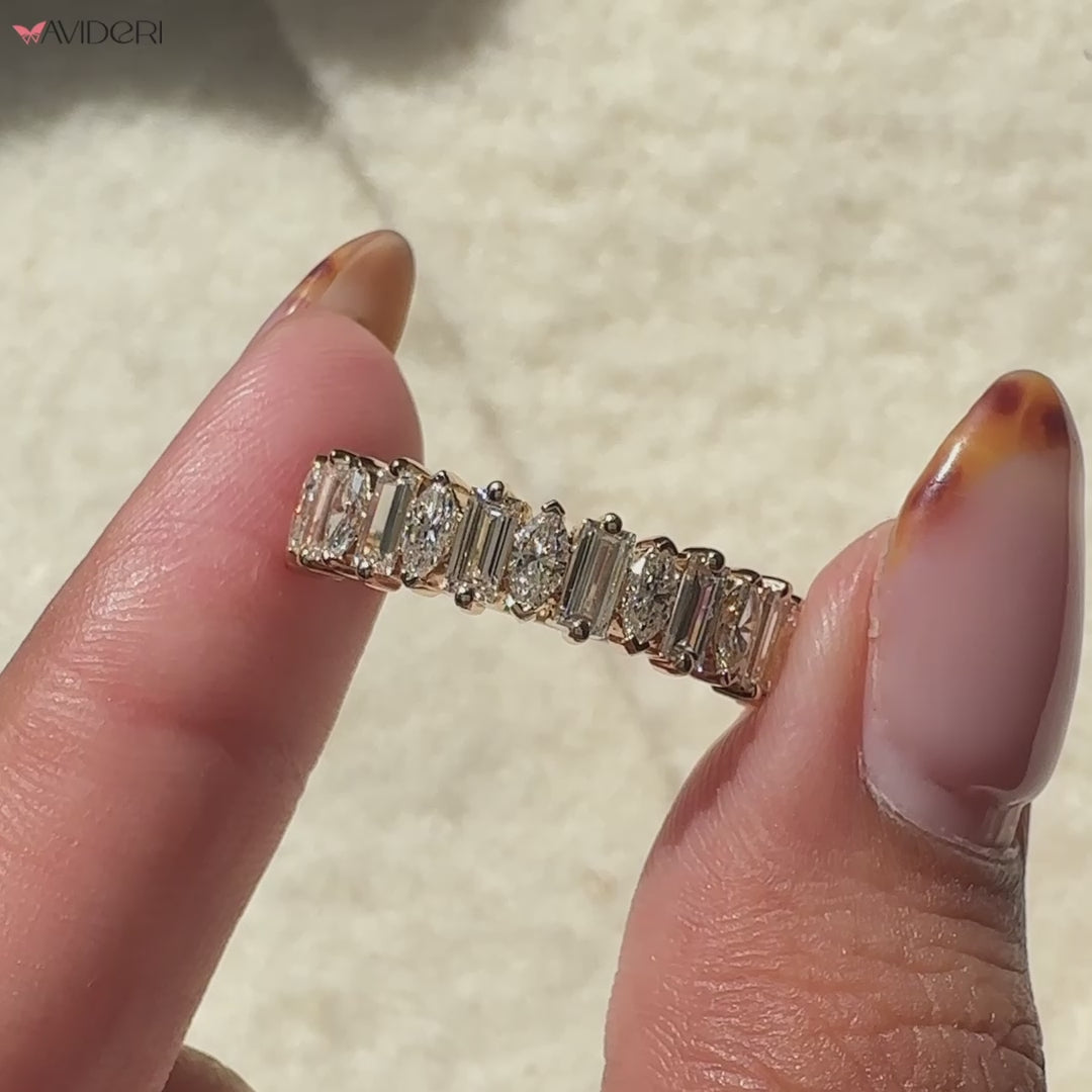 Elegant baguette diamond band with certified lab diamonds.