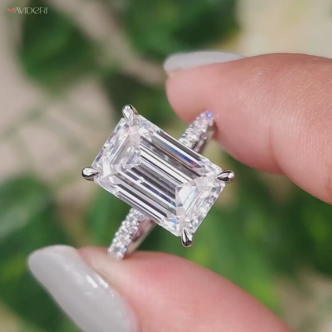 Emerald Cut Hidden Halo Moissanite Ring