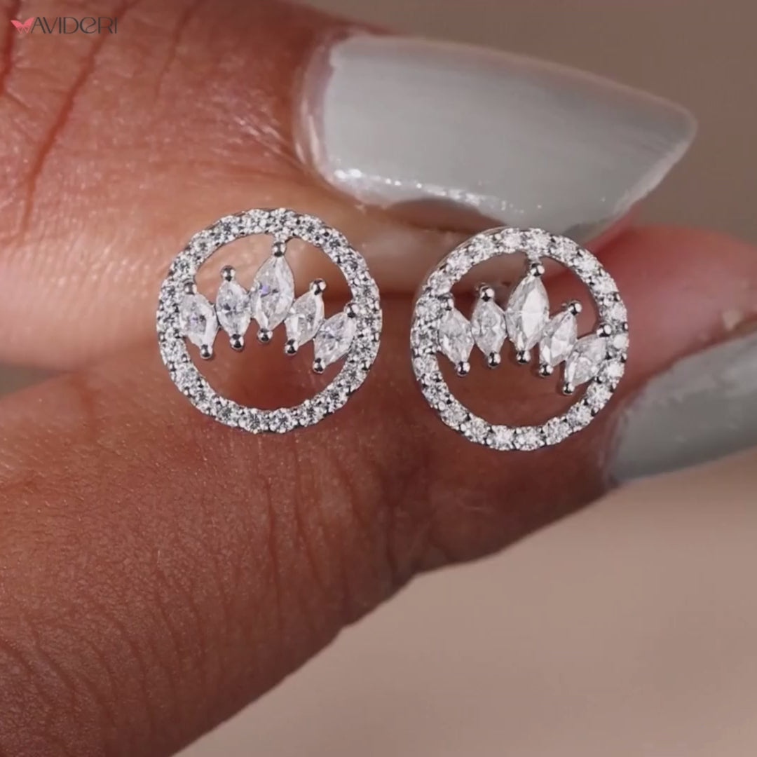 Unique Halo Stud Earrings In white Gold