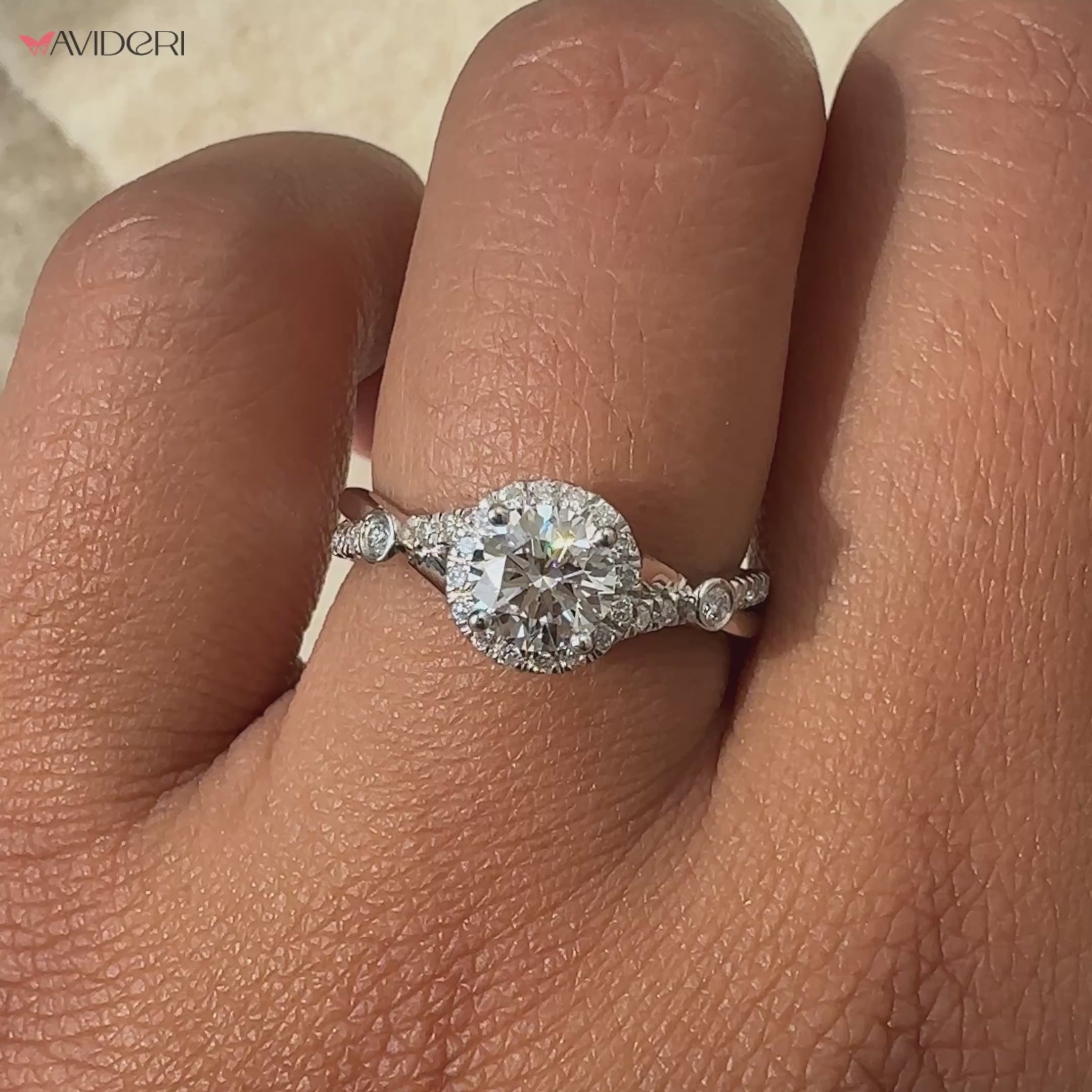 Round diamond engagement ring with an IGI-certified stone.