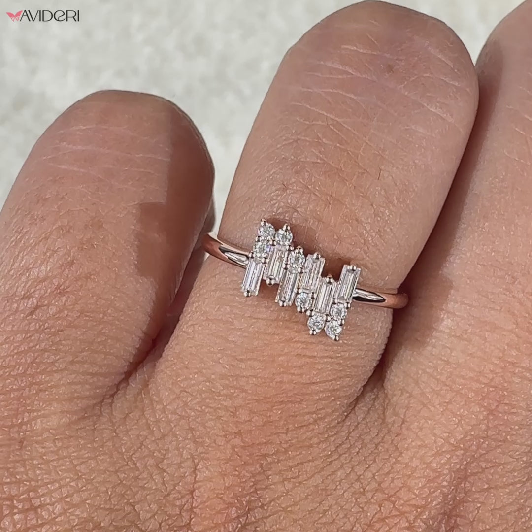 Baguette and Round Diamond Ring In Rose Gold
