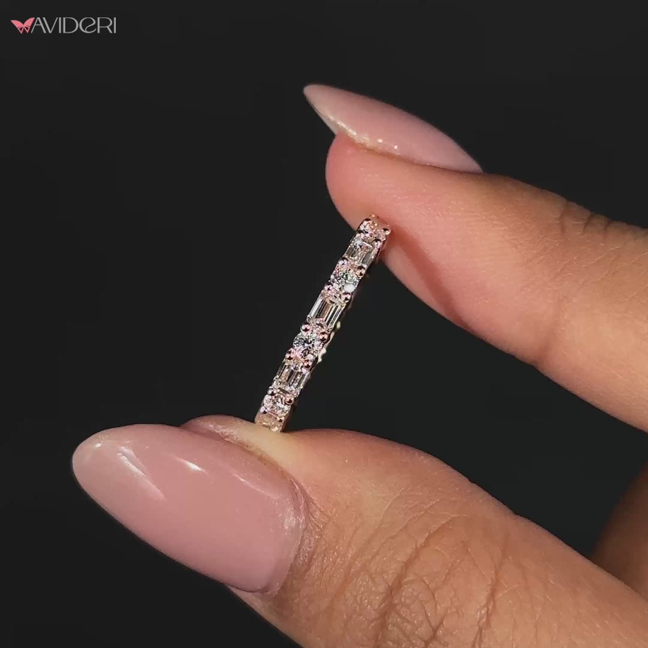 Elegant round eternity band with continuous diamonds.
