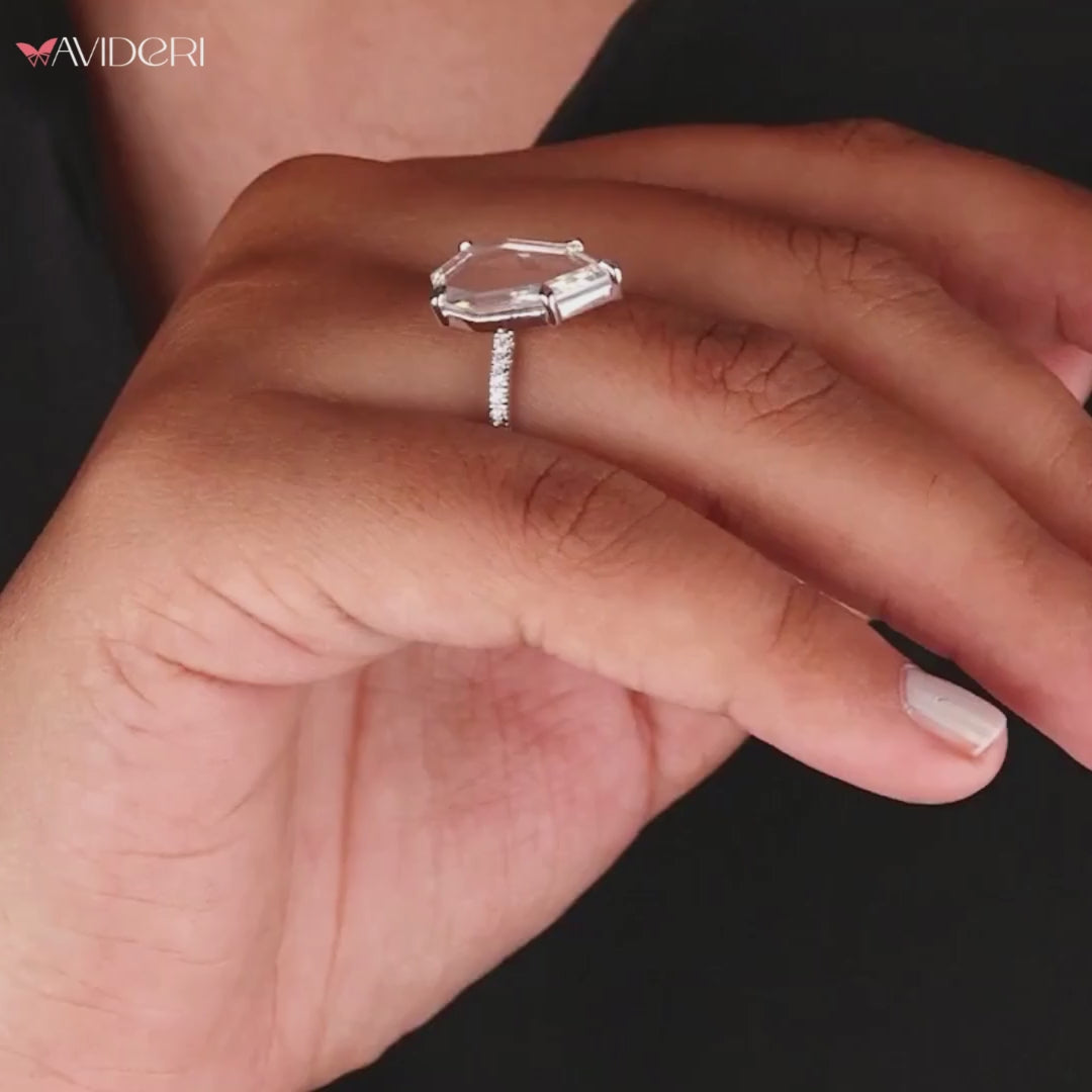 Moissanite engagement ring with a modern and radiant look.