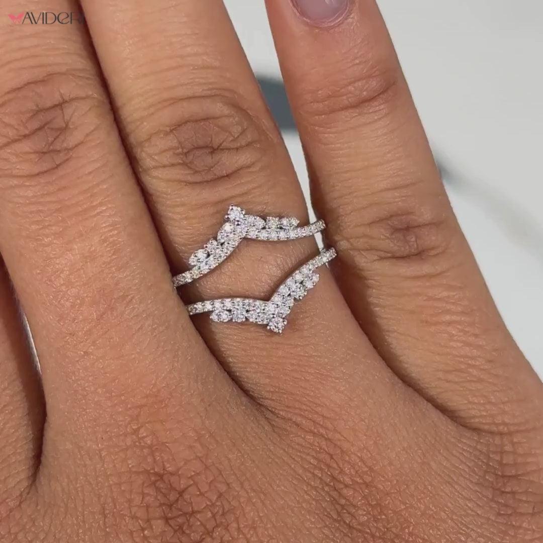 Double V shaped band, moissanite wedding band, handmade jewelry