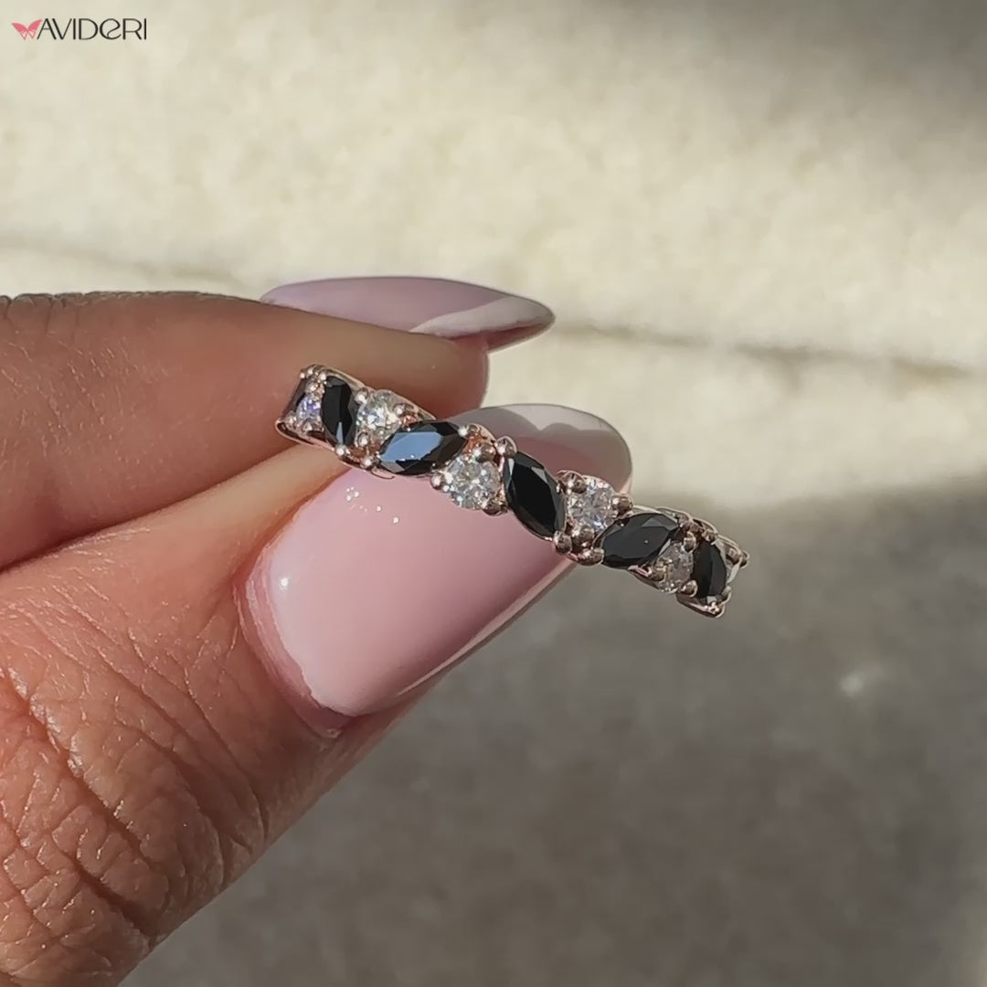 Half eternity band, round moissanite wedding band, avideri band