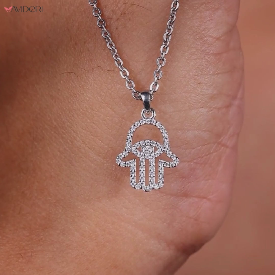 Hamsa Pendant Featuring Round Cut Moissanite